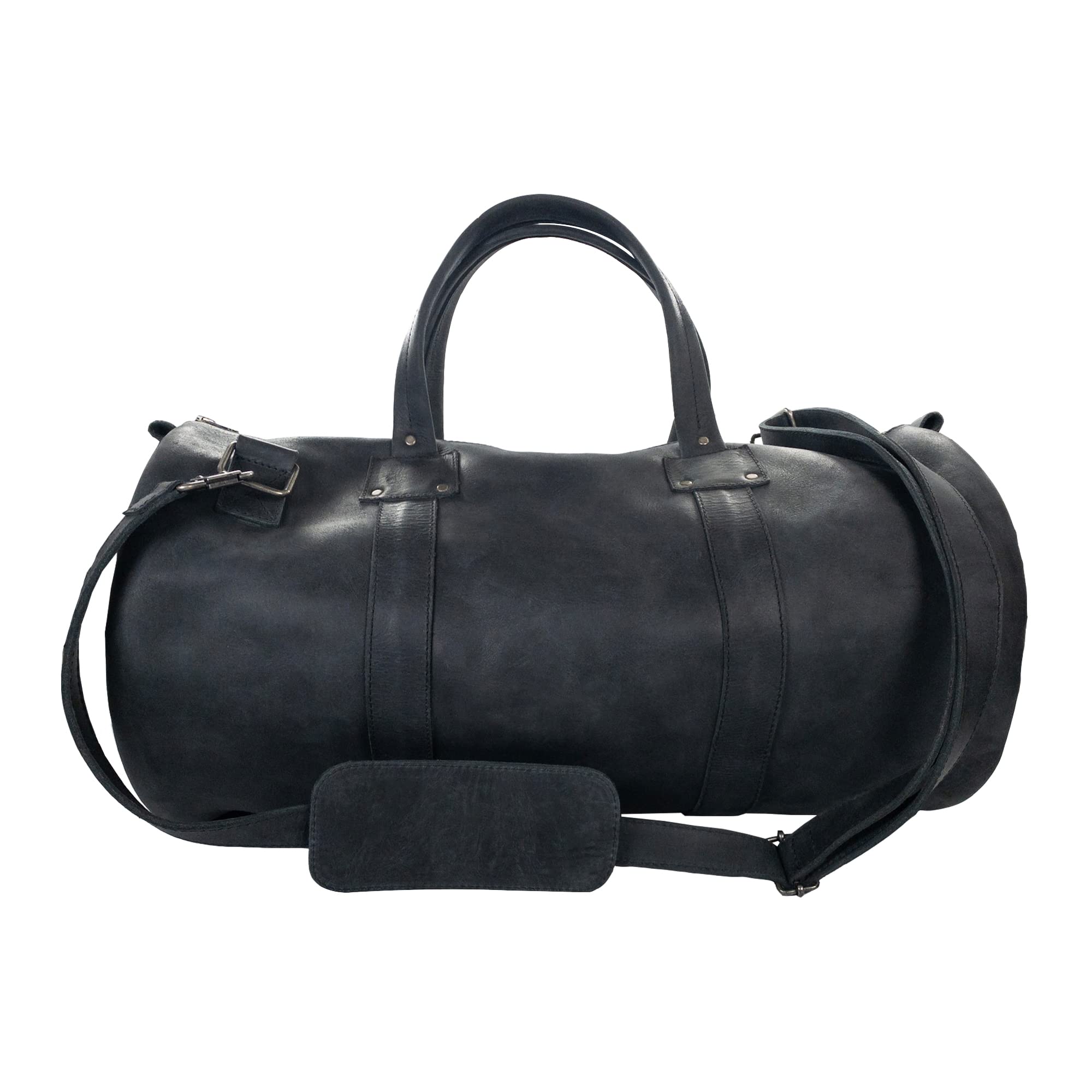 Premium Full Grain Leather Luggage Duffle Bag with Detachable Shoulder Strap - Handmade Travel & Messenger Bag with Inner Keyring Holder (Charcoal Black) - Perfect for Business Trips, Gym & Weekend Getaways