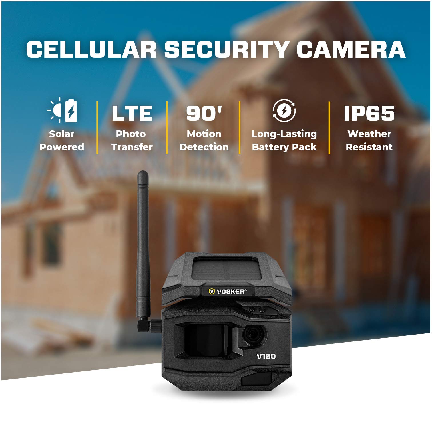 Vosker V150 Solar-Powered LTE Cellular Outdoor Security Camera with Motion Detection & Night Vision | Wireless Home Surveillance System | Get Instant Photo Alerts on Mobile App | Ideal for Backyard, Garage & Property Monitoring (V150-US-MSD32GB)