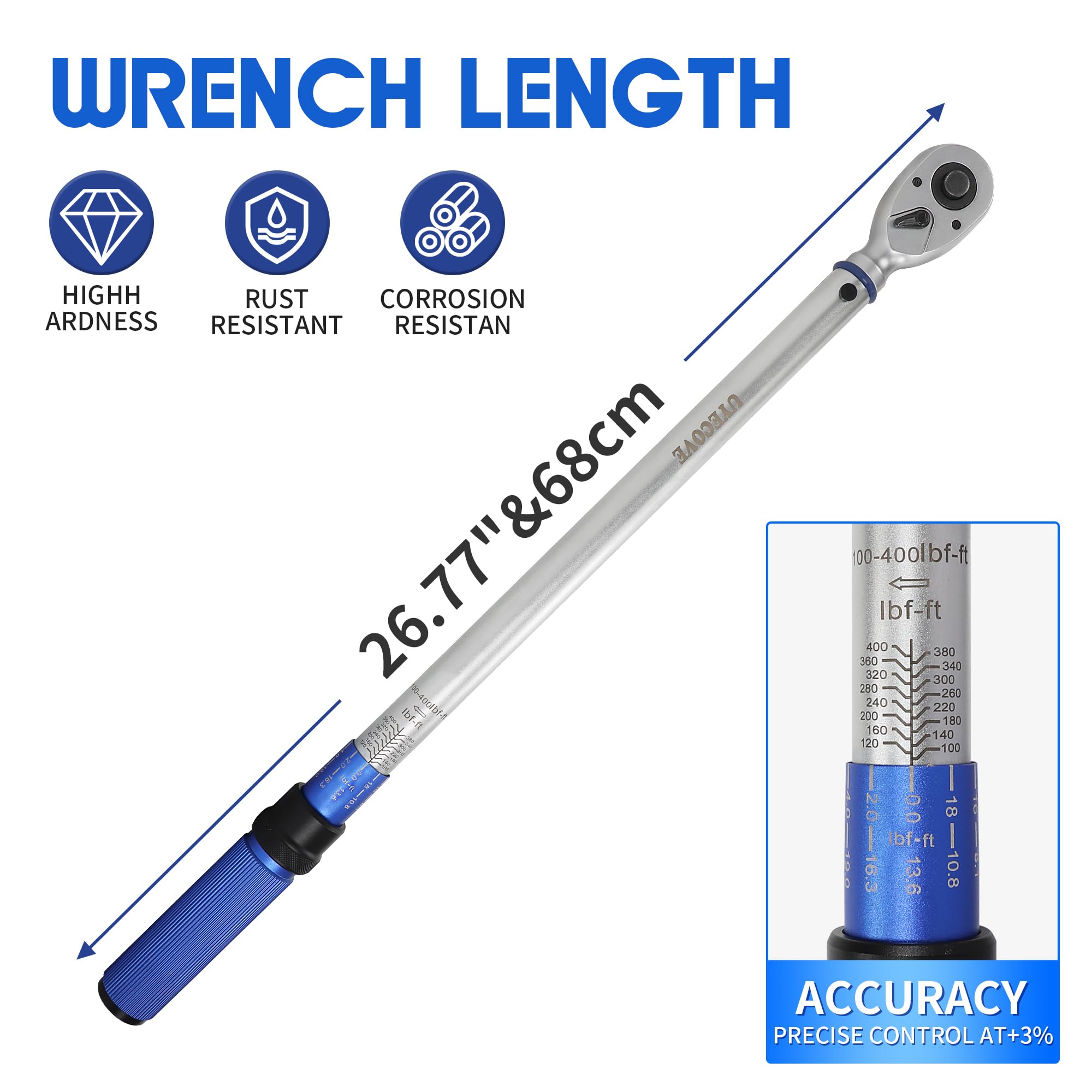 3/4-Inch Drive Click Torque Wrench - Dual-Direction Professional Torque Wrench 100-400 FT.LB (136-542 N.m) with Dual Range Scales - Perfect for Automotive Repair, Industrial Maintenance & Heavy Equipment Assembly