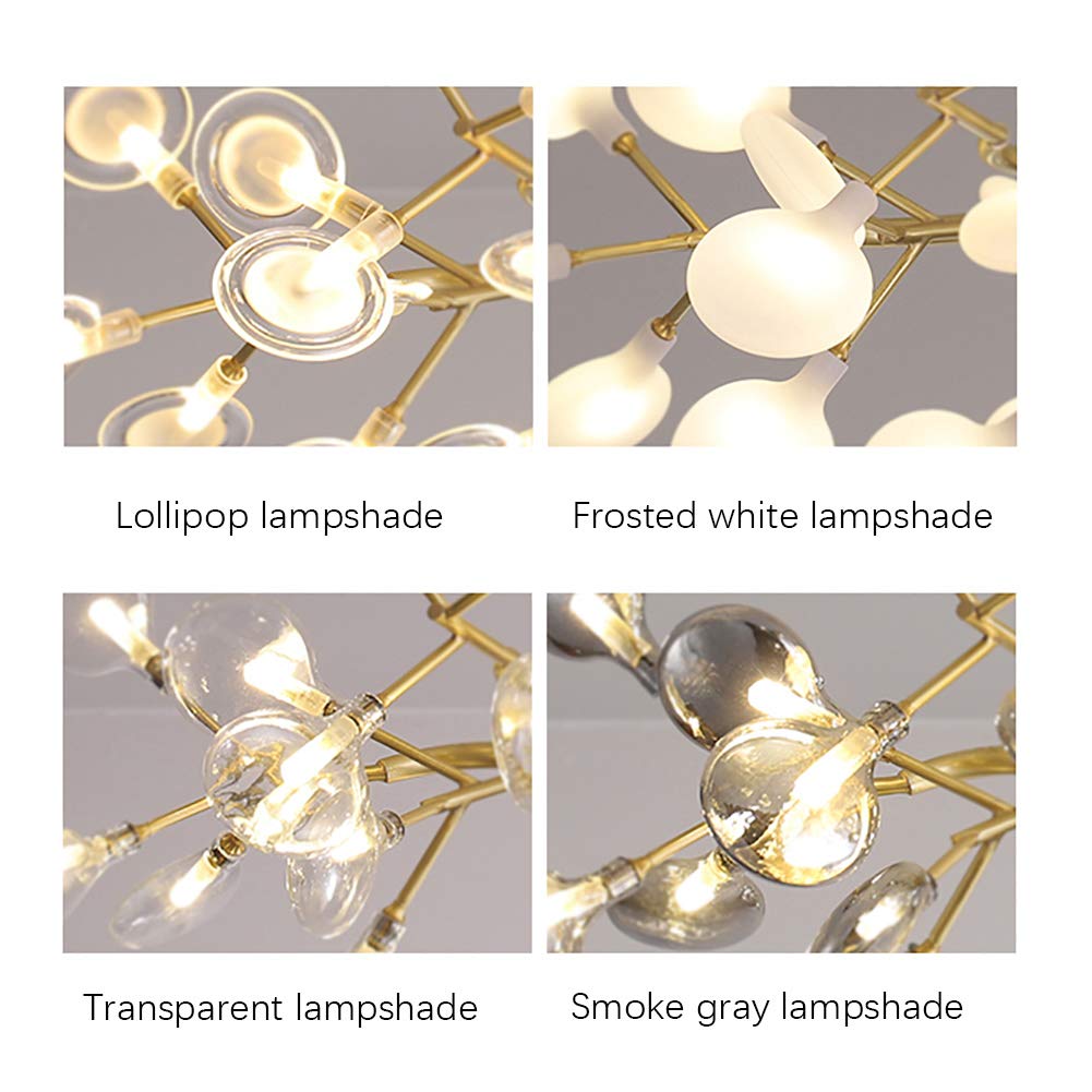 54-Lights Adjustable Black Metal Industrial Sputnik Chandelier with Chrome Finish & Lollipop Glass Shades - Modern Ceiling Light for Kitchen, Dining Room, Bar or Living Room Decor