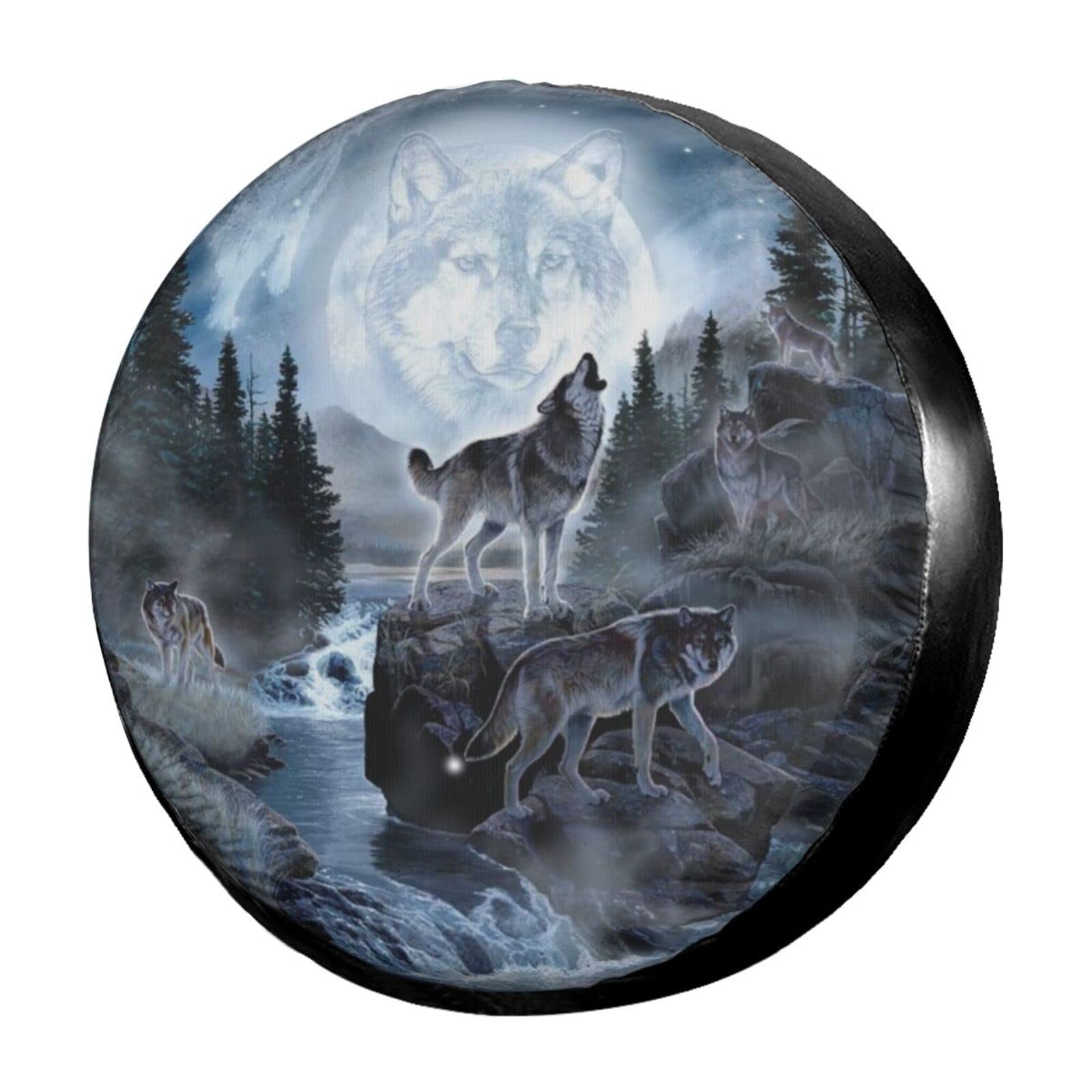 **Foruidea Moon Wolf Blue Spare Tire Cover – Waterproof & Dust-Proof Wheel Cover for Jeep, Trailer, RV, SUV (14 Inch) – Perfect for Off-Road Adventures & Camping Trips**