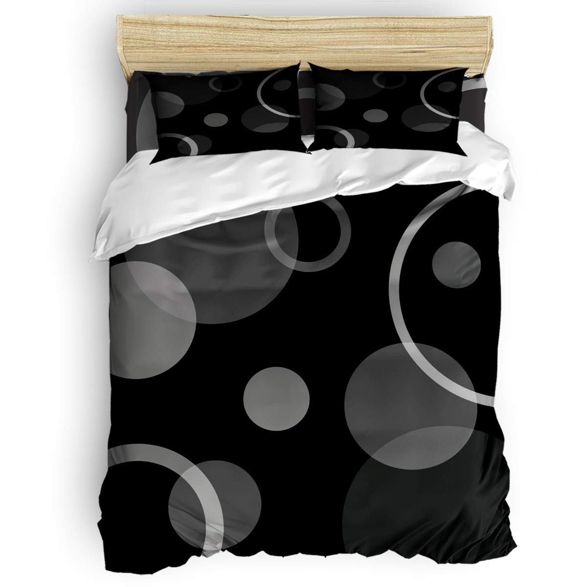 Verchant Queen Size Duvet Cover Set - 4 Piece Luxury Microfiber Down Comforter Cover with Zipper Closure & Ties, Modern Circle Rings Art Design in Black & White for Men & Women | Perfect for Master Bedroom, Guest Room & Dorm Decor