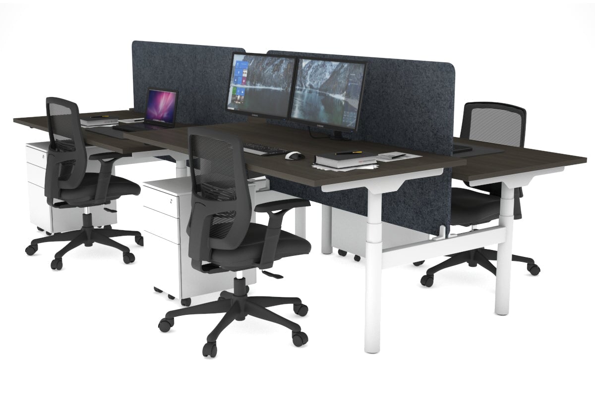 Flexi Premium Height Adjustable 4-Person H Bench Workstation - White Frame [1800L x 800W with Cable Management] - Ideal for Office, Coworking Spaces & Collaborative Work Environments