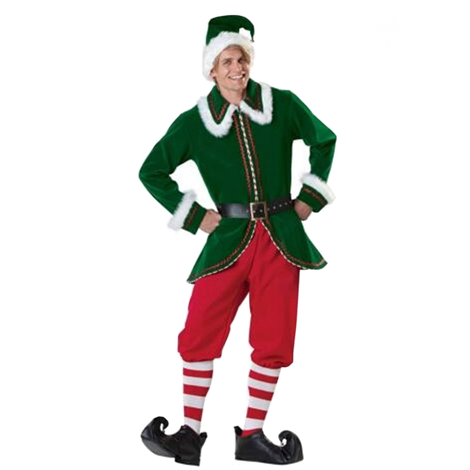 Women's Adult Elf Costume Dress with Hat - Santa Helper Christmas Outfit, Green Christmas Tree Fancy Dress for Holiday Parties & Festive Events