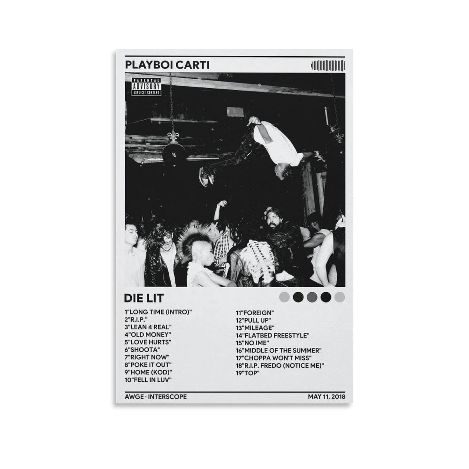 Playboi Carti Die Lit Album Cover Poster - 24x36 Inch (60x90cm) Unframed Canvas Print - Hip Hop Wall Art for Bedroom, Office & Music Studio Decor - Perfect Gift for Rap Fans & Urban Style Enthusiasts