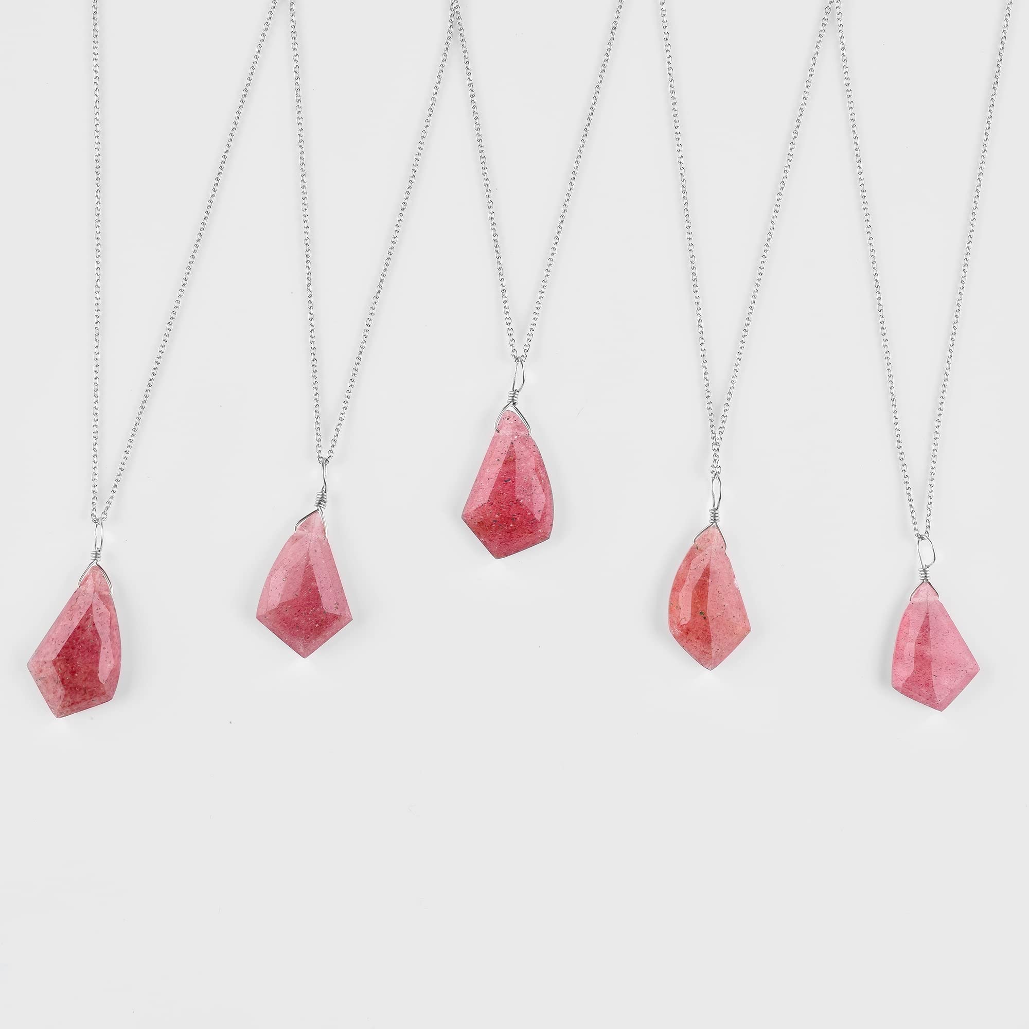 Natural Strawberry Quartz Pendant Necklace - Rhodium Plated 925 Sterling Silver Gemstone Jewelry | Handcrafted Dainty Wire Pendant for Women | Perfect Gift for Birthday, Anniversary & Everyday Elegance