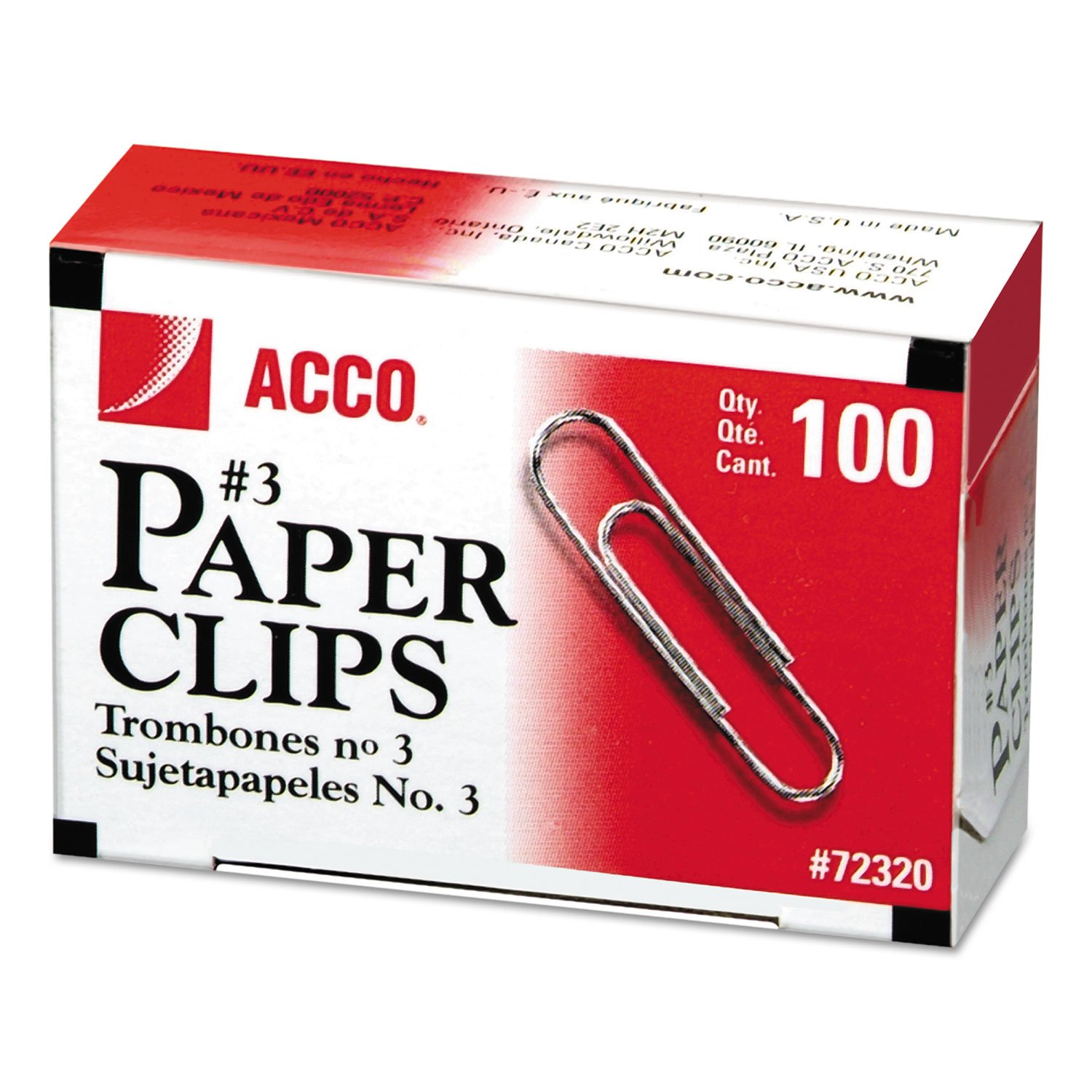 ACCO Economy #3 Small Smooth Finish Paper Clips - 15/16 Inches Long Silver (100 Clips/Box) - Perfect for Office, School & Home Organization