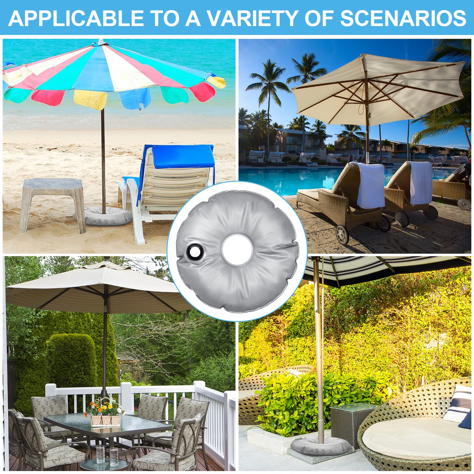 Tondiamo 2 Pack 20.87 Inch Water-Filled Umbrella Base Weights - Heavy Duty Sand Bags for Outdoor Patio, Beach, Garden & Pool Use - Supports Up to 26.5 lbs - Portable Collapsible Sun Shade Stand Holder (20.87