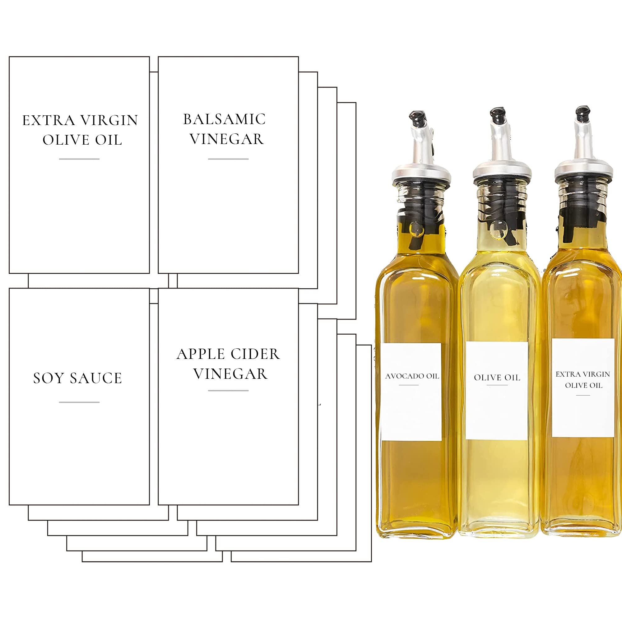 Ezebesta 20-Piece Oil Vinegar Soy Sauce Dispenser Bottle Labels - Waterproof & Oil-Proof Kitchen Stickers for Cooking Organization (Black & White) - Perfect for Pantry, Spice Racks & Restaurant Use