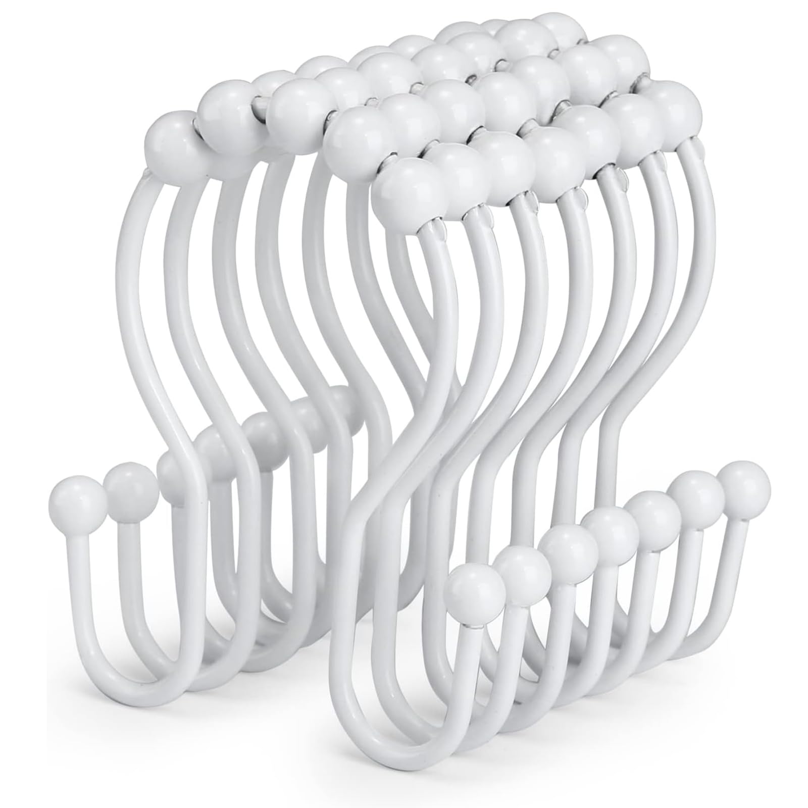 Goowin 12 Pack Stainless Steel Shower Curtain Hooks - Rustproof Smooth Sliding Anti-Drop Double Rings for Bathroom, Hotel & Dorm - Perfect for Standard Curtain Rods (White)