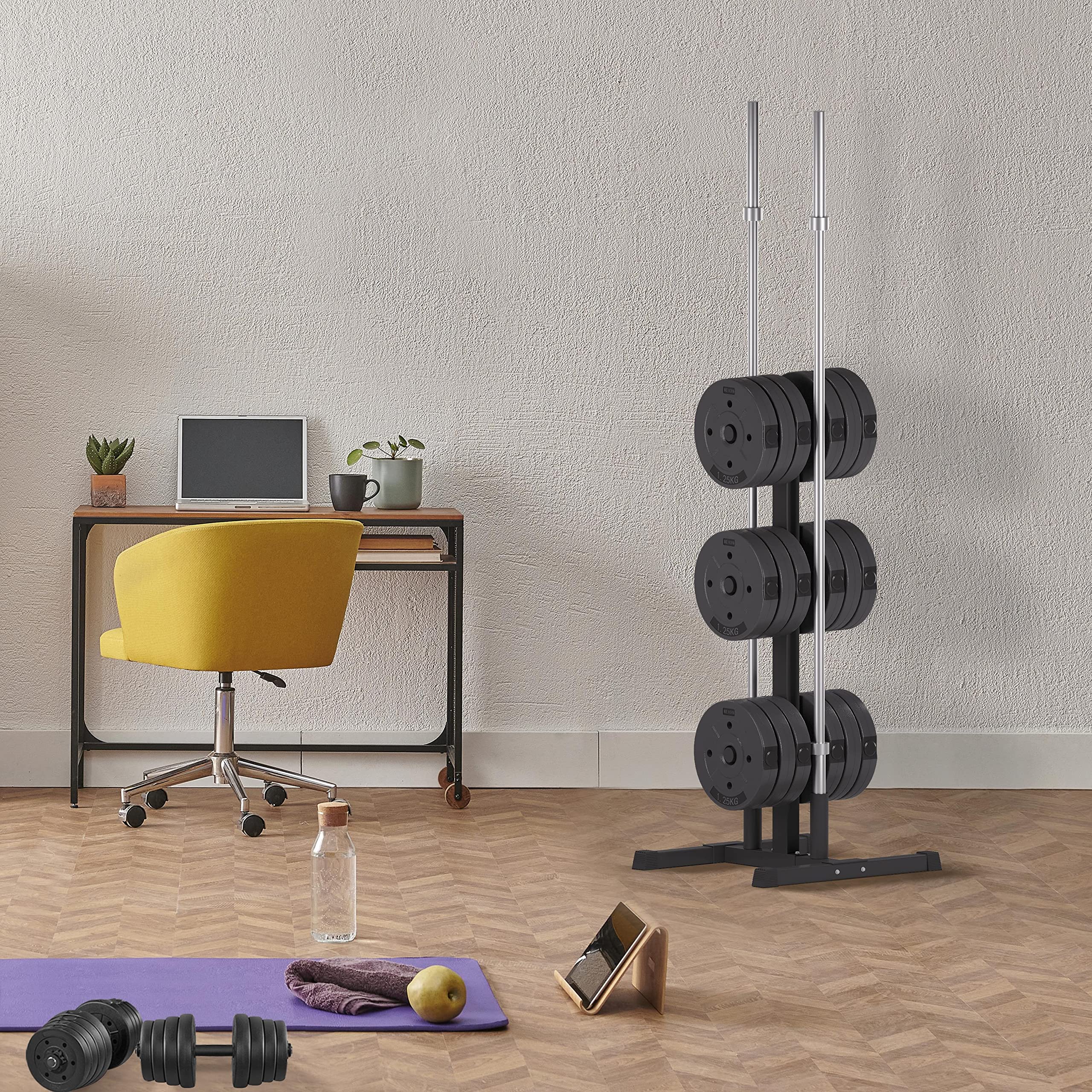 Yaheetech 2-in-1 Olympic Weight Plate Rack & Barbell Holder - Heavy Duty Storage Stand for Home Gym (Holds 882 lbs) - Perfect for Weightlifting, CrossFit & Strength Training