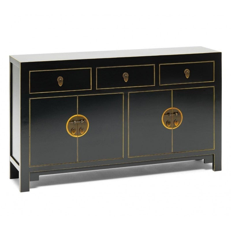 Golden Dragon Oriental Painted Solid Wood Black Large Sideboard Buffet Cabinet - 160x40x85cm - Traditional Asian Decor for Dining Room & Living Room Storage