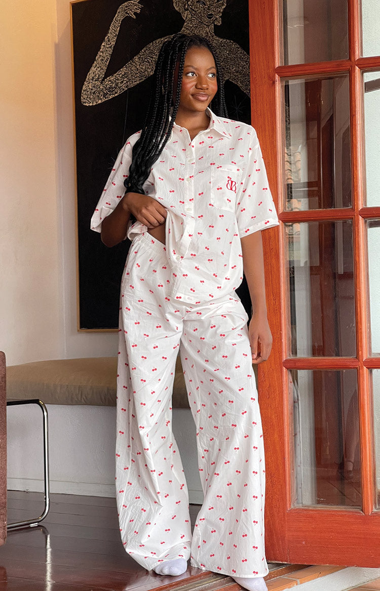 Alexea Women's Cherry Print Pajama Pants - Soft Cotton Sleepwear for Lounge & Relaxation at Home