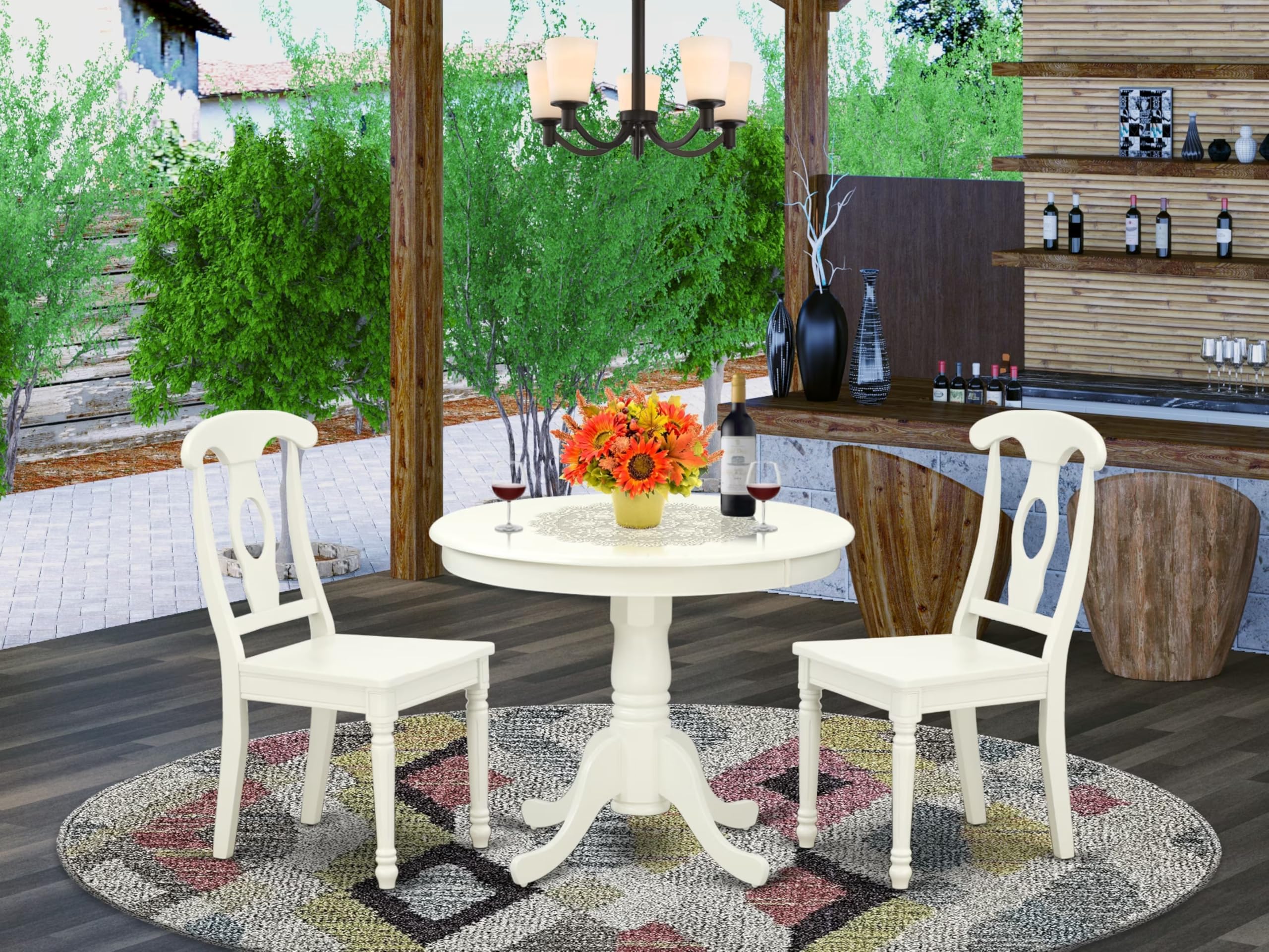 East West Furniture ANKE3-LWH-W 3-Piece Round Dining Table Set with Pedestal Base & 2 Chairs, 36x36 Inch, Linen White - Perfect for Small Kitchen, Breakfast Nook, and Apartment Dining Areas