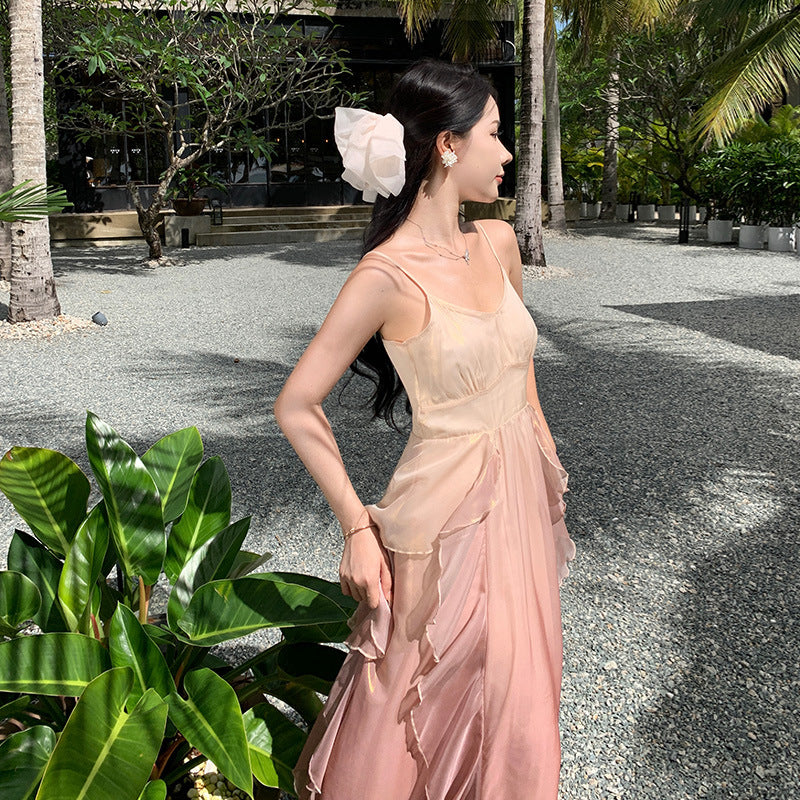 Gradient Fairy Dress for Women - Summer Spaghetti Strap Long Skirt Beach Holiday Party Dress - Perfect for Beach Vacations, Summer Parties & Boho Photoshoots