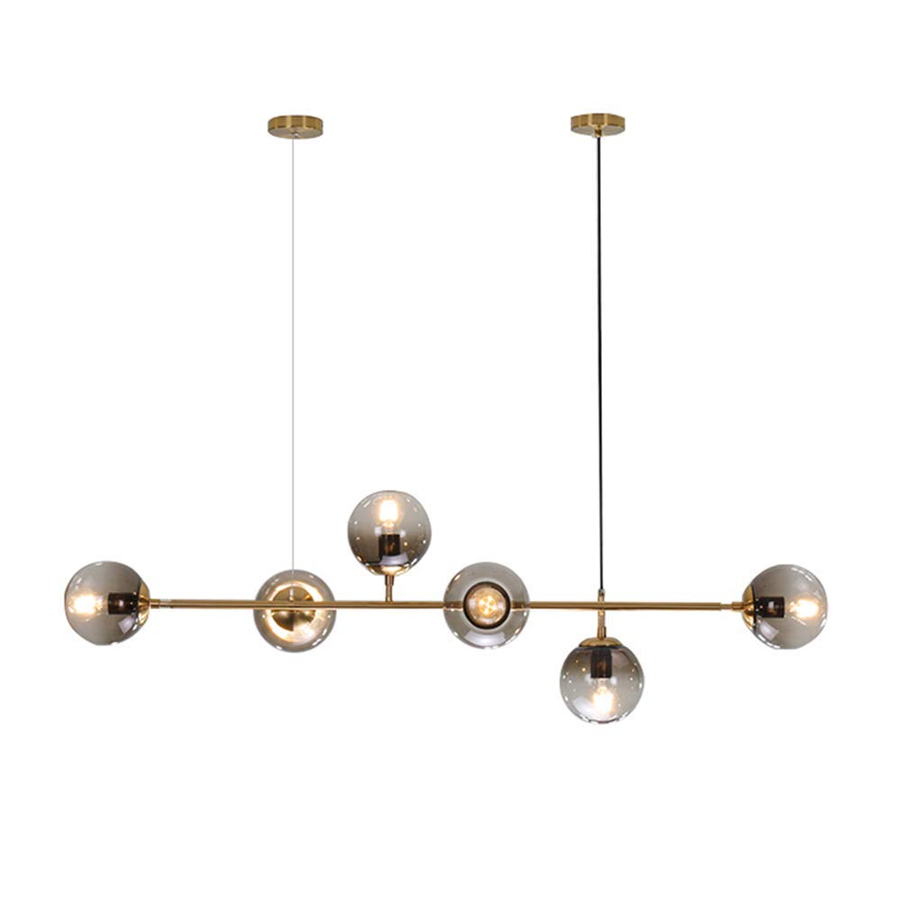 KCO Modern Mid-Century Glass Sputnik Pendant Light - Adjustable 6-LED Globe Chandelier in Gold for Kitchen Island, Dining Room & Living Room Lighting | Vintage Inspired Home Decor