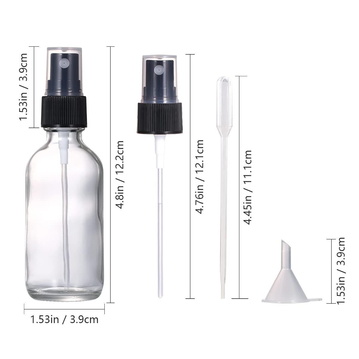 60ml Clear Glass Spray Bottles (2 Pack) - Refillable Fine Mist Travel Spray Bottles for Essential Oils, Perfume, Hair Care & Aromatherapy | Includes Extra Nozzle | Perfect for DIY Beauty, Home Cleaning & On-the-Go Use