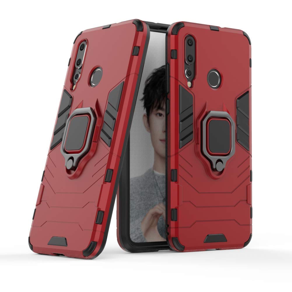 Huawei Nova 4 Case with Metal Ring & Kickstand - Shockproof Hard Bumper Cover Compatible with Magnetic Car Mount | Dual Layer Rugged Protection | Perfect for Daily Use, Travel & Work (Red)