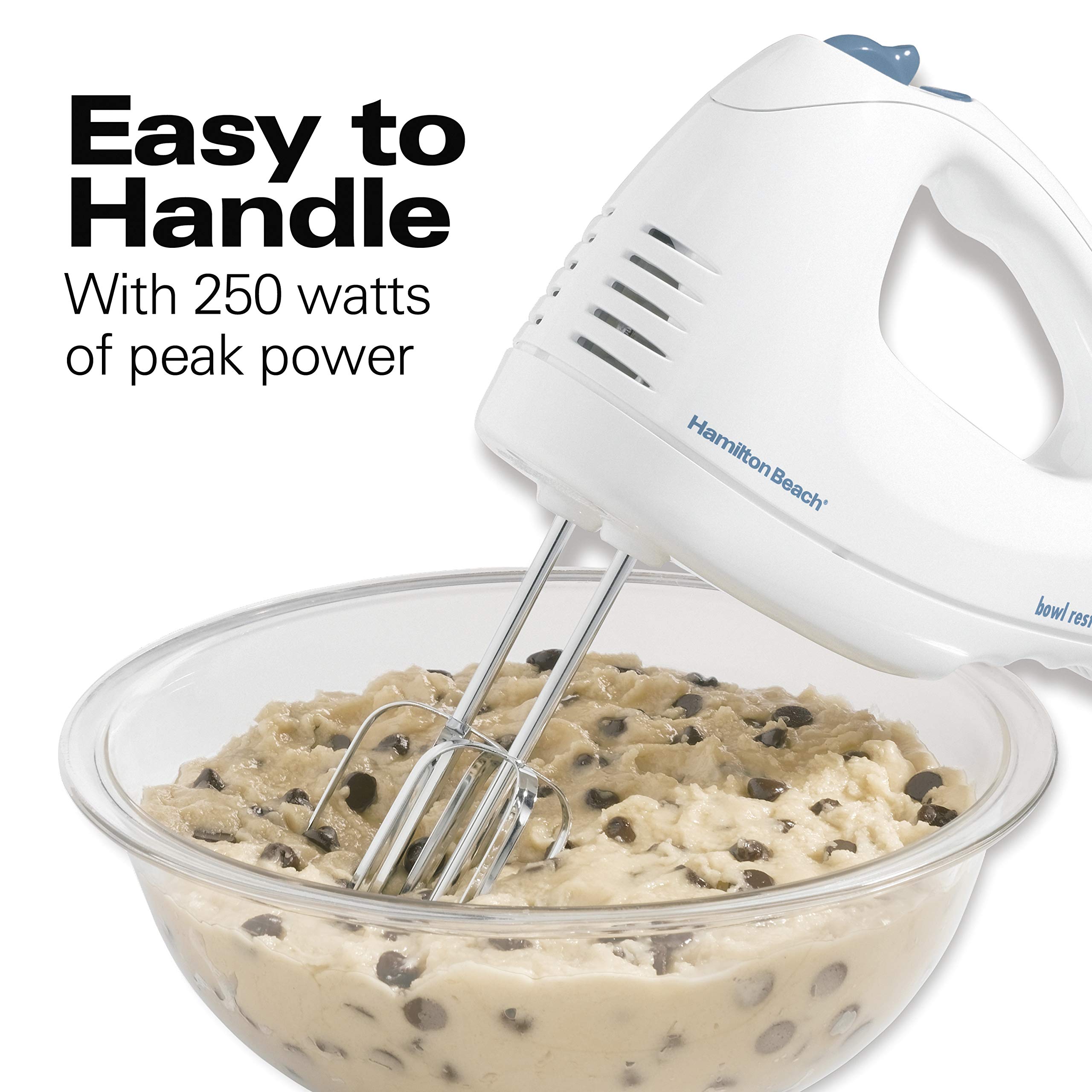 Hamilton Beach Wave Crusher Blender with 40oz Glass Jar & 6-Speed Electric Hand Mixer Set - Includes Snap-On Storage Case, Wire Beaters, Whisk & Bowl Rest - 250W White (62682RZ) - Perfect for Smoothies, Baking & Kitchen Mixing