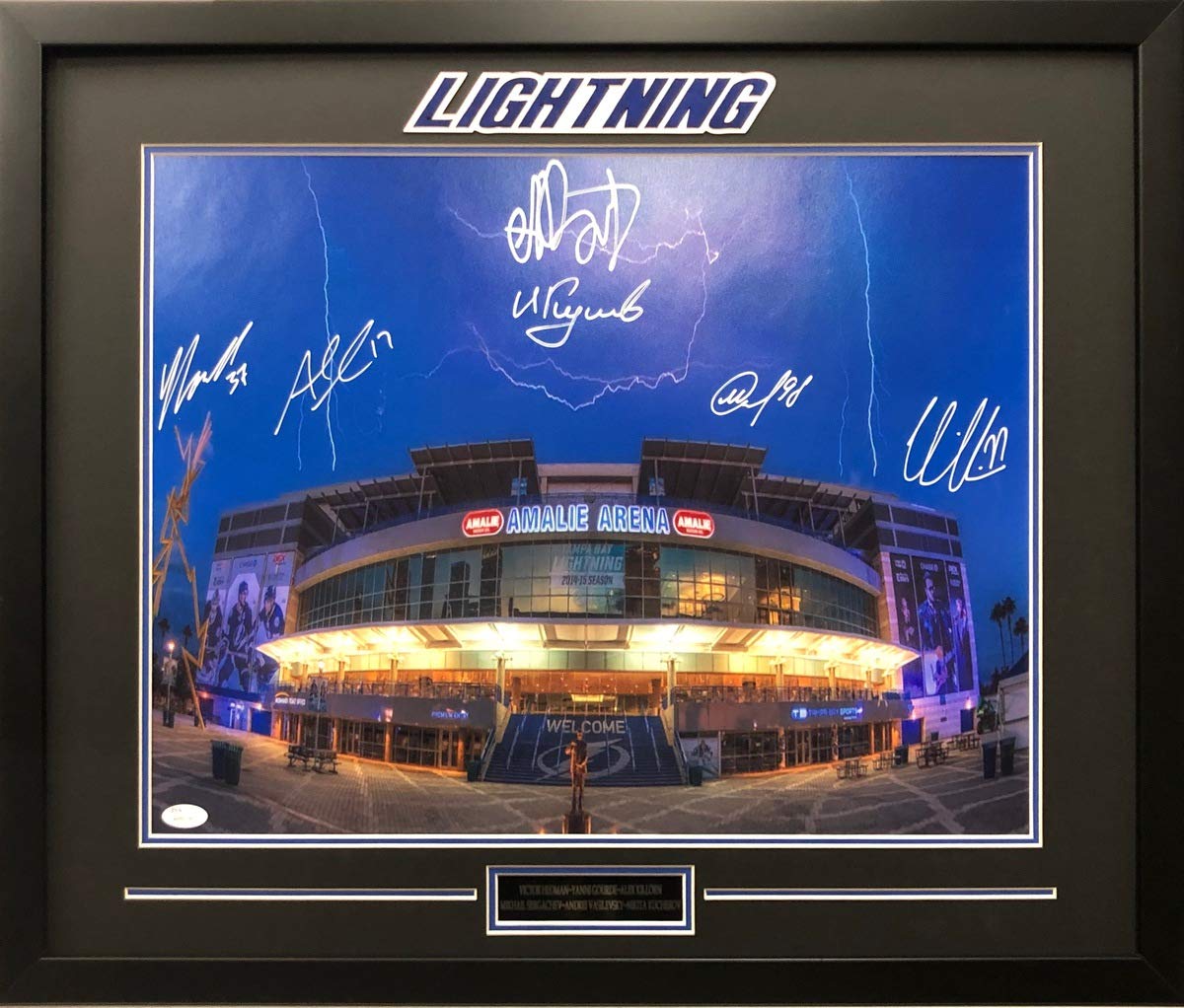 Tampa Bay Lightning Autographed 16x20 Framed Photo with JSA COA - Kucherov, Hedman, Vasilevskiy - Perfect for Sports Memorabilia Collection & Man Cave Decor