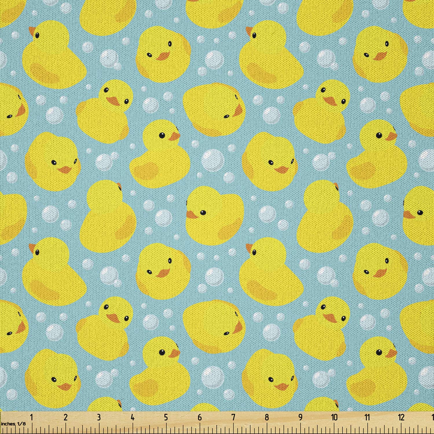 Happy Rubber Duck & Bubbles Cartoon Microfiber Fabric by The Yard - 10 Yards Yellow Aqua for DIY Crafts, Home Decor & Sewing Projects - Perfect for Quilting, Upholstery & Creative Textile Arts