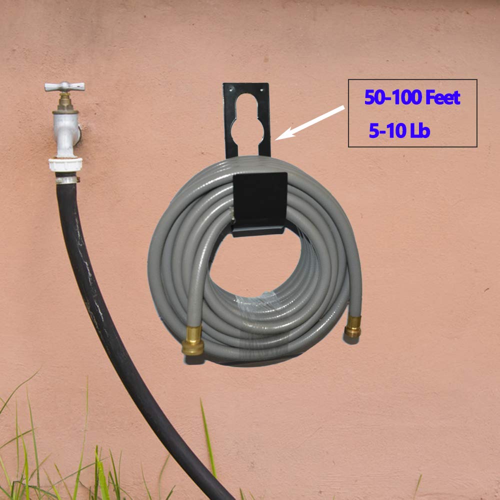 Heavy Duty Steel Garden Hose Hanger - Black Wall Mount Hook for Outdoor Hose Storage, Expanding Water Hose Holder, Metal Hose Organizer (1 Pack) - Perfect for Yard, Garden, and Garage Organization
