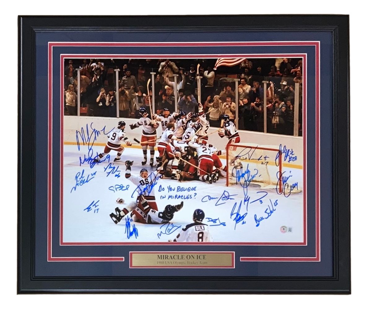 1980 USA Hockey Miracle on Ice Signed Framed 16x20 Photo - 18 Autographs - Do You Believe in Miracles? - Perfect for Sports Memorabilia Collectors and Hockey Fans