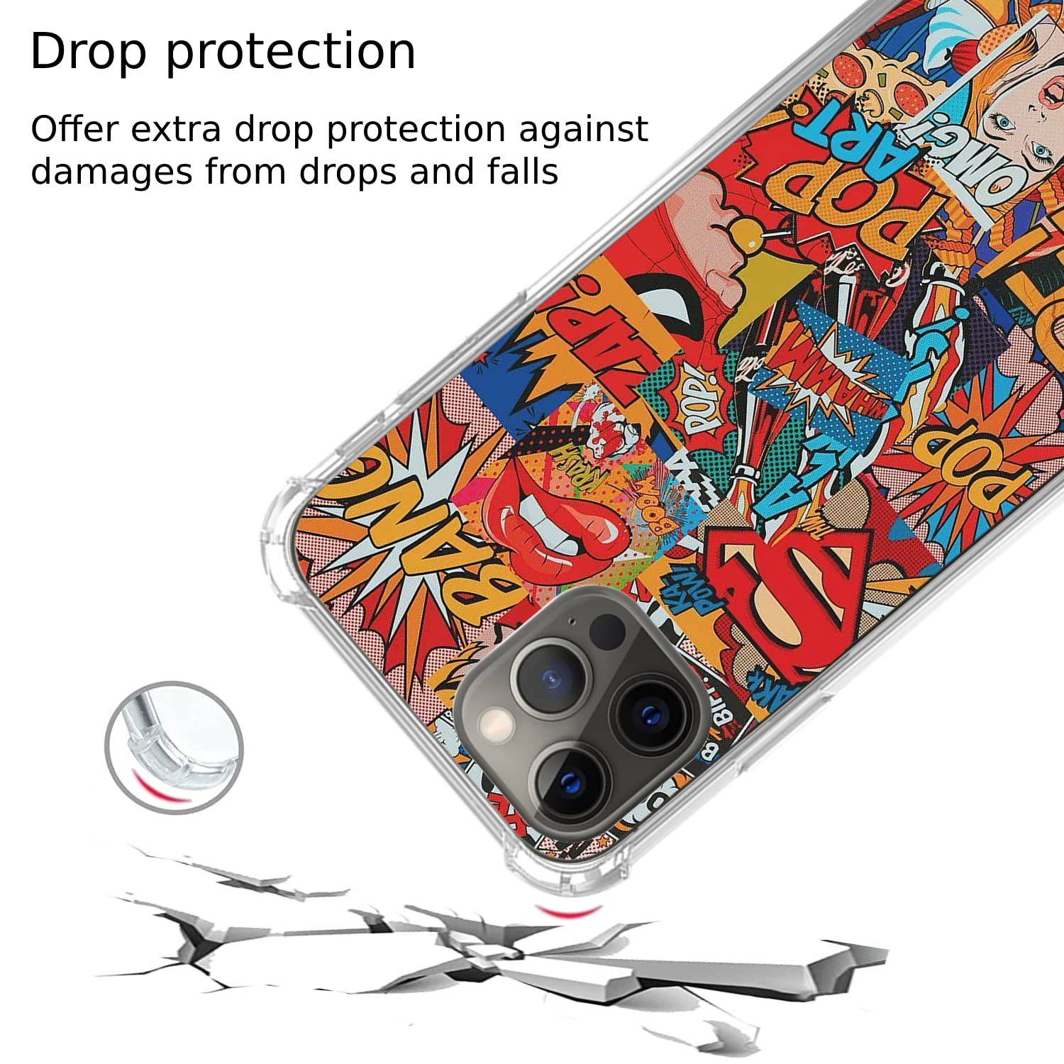 Trendy Pop-Art Comic Phone Case for iPhone 13 Pro Max - Shockproof TPU Bumper Cover with Unique Design - Perfect for Daily Use, Travel & Gift Giving