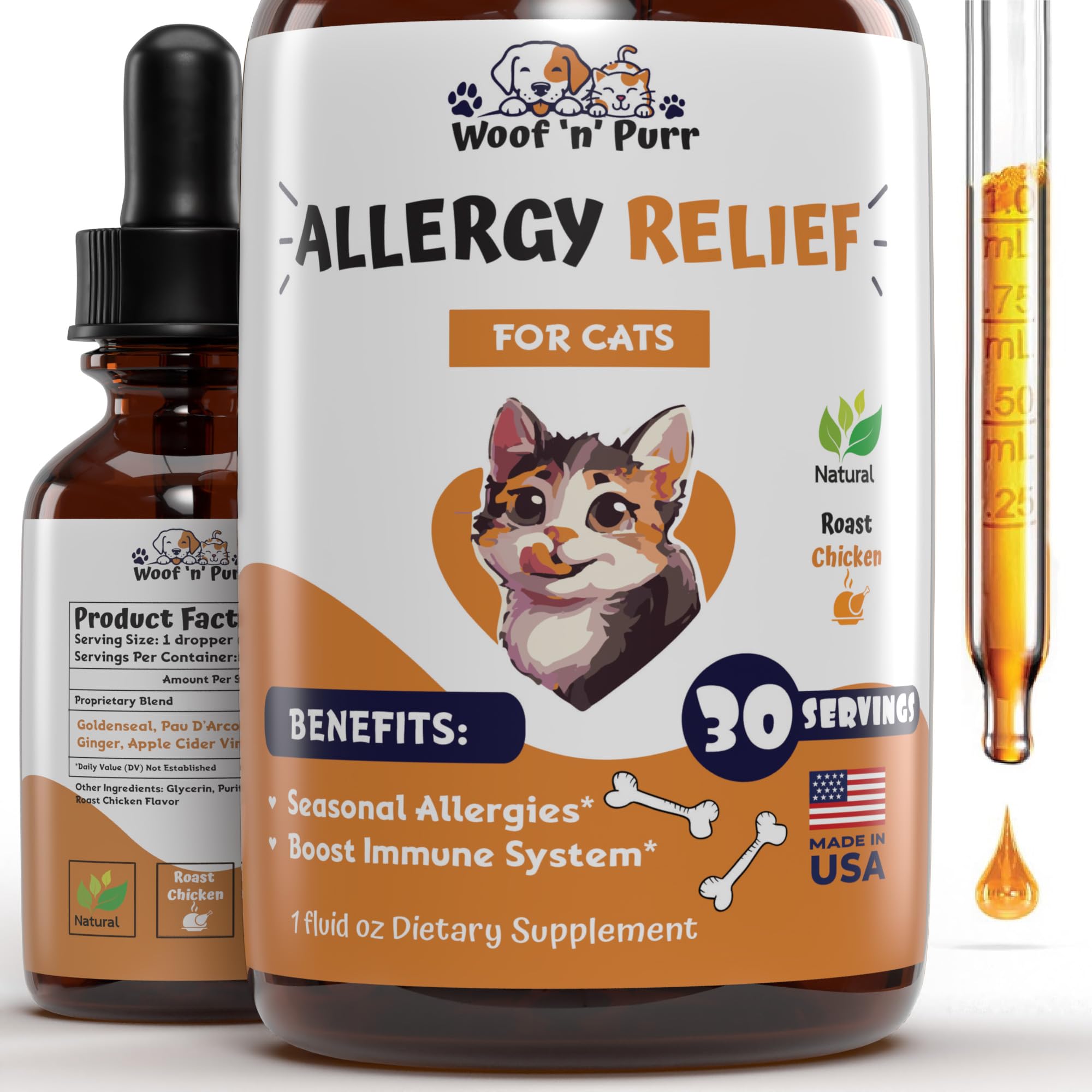 Natural Allergy Relief for Cats - Organic Itch & Skin Soothing Supplement for Feline Allergies - Supports Immune Health - 1 fl oz - Perfect for Seasonal Allergies & Skin Irritations