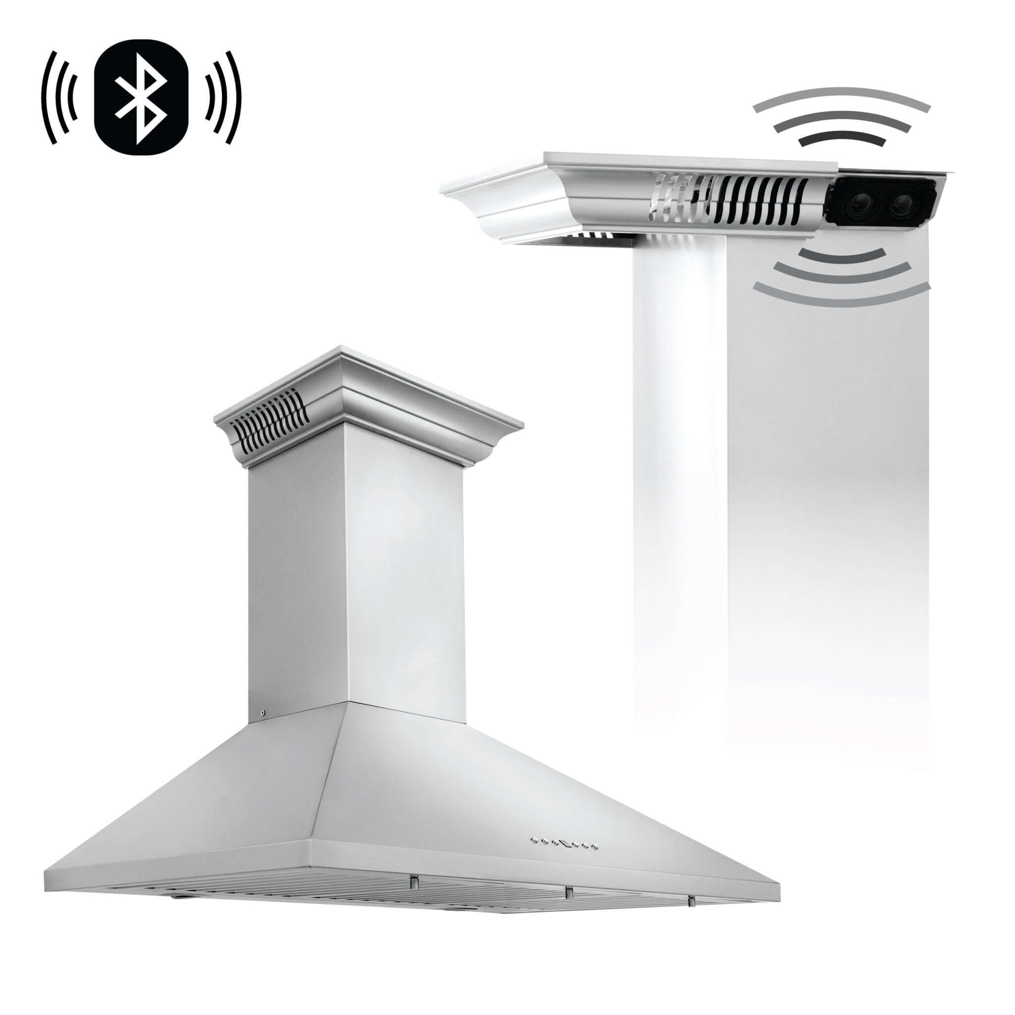 ZLINE KL2CRN BT Stainless Steel Wall Mount Range Hood with Ducted Ventilation & Built-in CrownSound Bluetooth Speakers - Perfect for Modern Kitchens & Home Entertainment