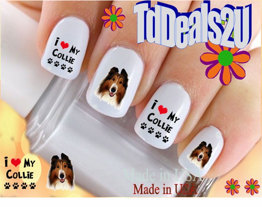 Premium WaterSlide Nail Decals - Collie Dog Breed Design | I Love My Collie Nail Art Transfers | Salon-Quality DIY Nail Stickers for Home Manicure & Pet Lover Gifts