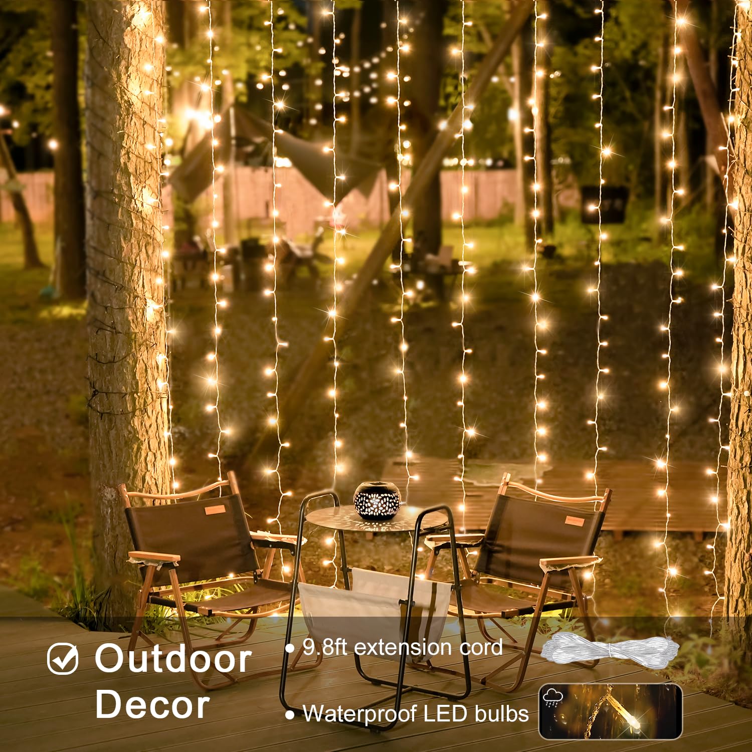 JMEXSUSS 300 LED Remote Control Christmas Fairy Curtain Lights - Indoor/Outdoor Waterproof String Lights for Window, Wall, Bedroom, Wedding & Party Decor (Warm White) - Perfect for Holiday, Backdrop & Home Decoration