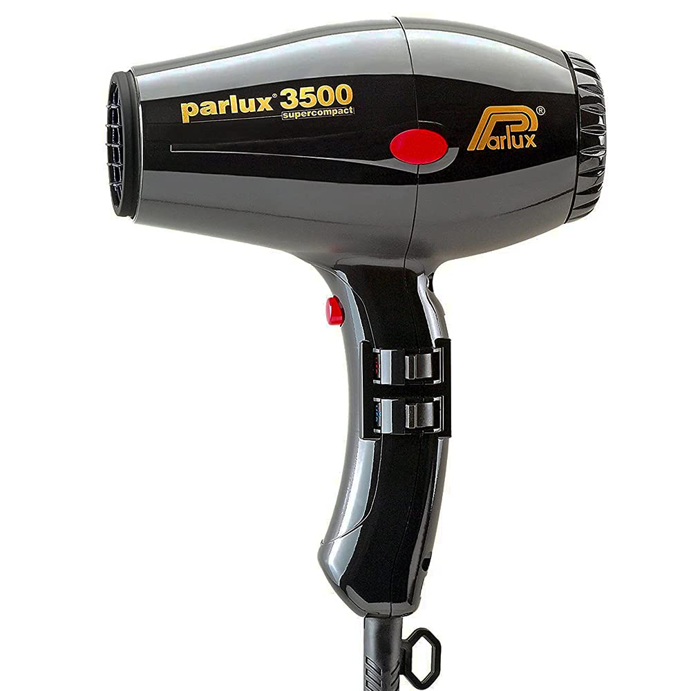 Parlux 3500 Super Compact Black Hair Dryer with Metal Mesh Diffuser - Lightweight High-Speed Blow Dryer for Fast Drying & Volumizing Curls - Perfect for Home Use, Salon Styling & Travel