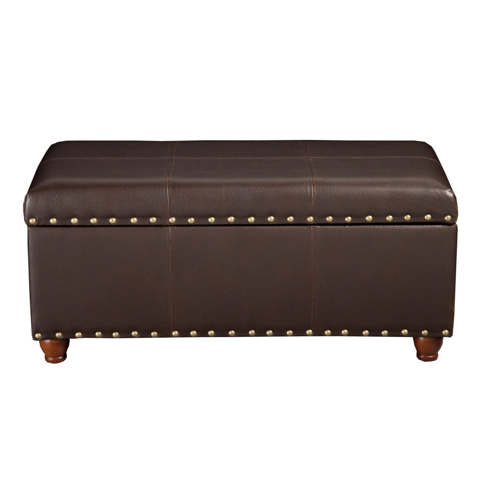 Benjara Brown Wooden Storage Bench with Nail Head Trim Accent - Stylish Entryway Seating & Shoe Storage for Living Room, Bedroom, or Hallway