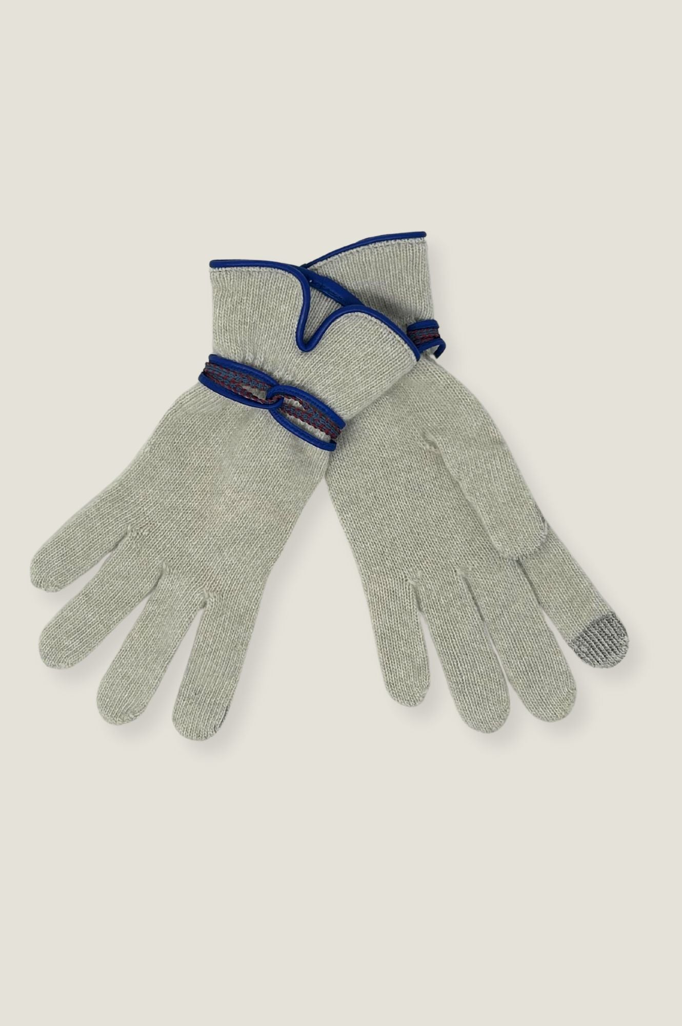 Touchscreen Wool & Cashmere Blend Gloves for Women & Men - Soft Winter Gloves with Smartphone Compatibility - Cream & Blue - Perfect for Skiing, Driving & Outdoor Activities