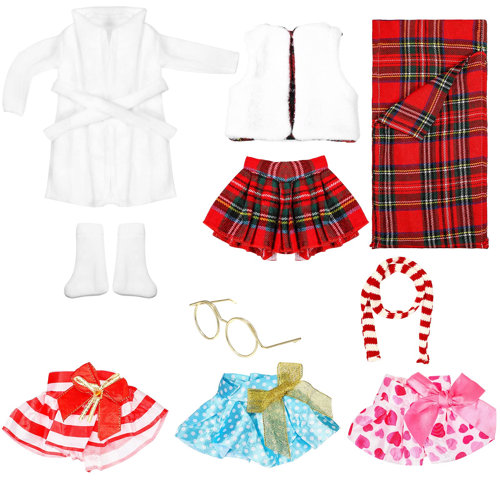 Sumind 10-Piece Christmas Doll Clothes Set - Santa Outfit, Plaid Skirt, Nightgown, Sleeping Bag, Scarf & Socks for 18