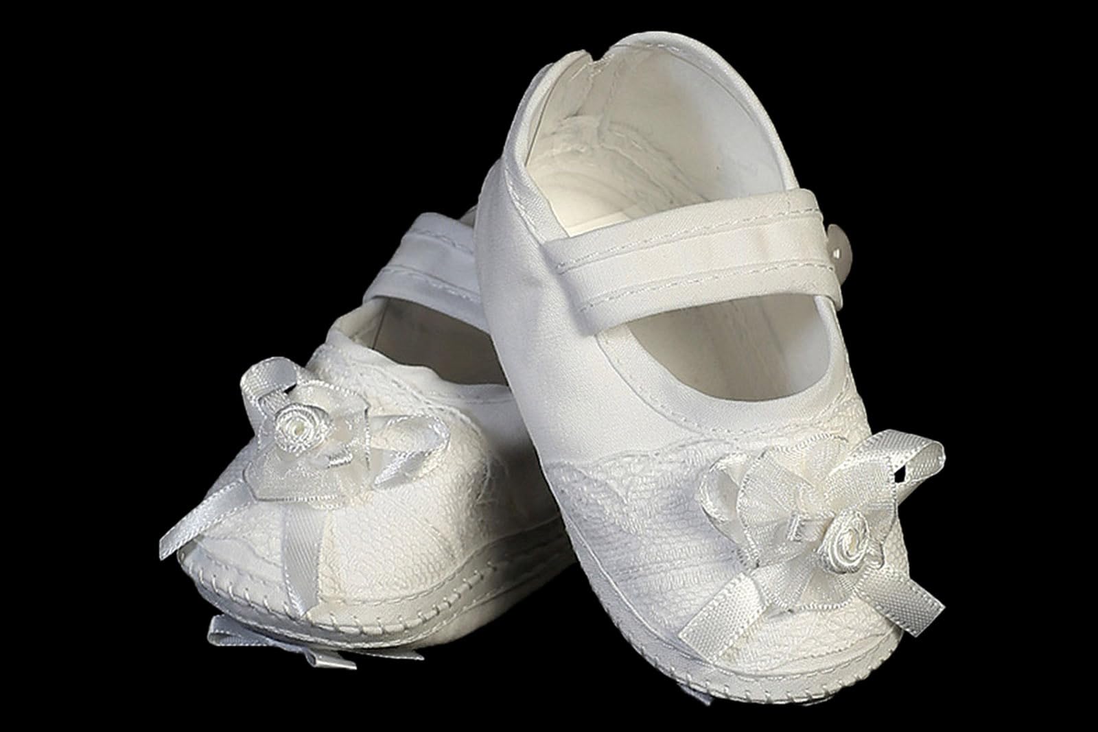 White Baby Christening Shoes for Girls - Soft Newborn Baptism Booties & First Communion Shoes - Perfect for Church Ceremonies, Christenings, and Special Occasions