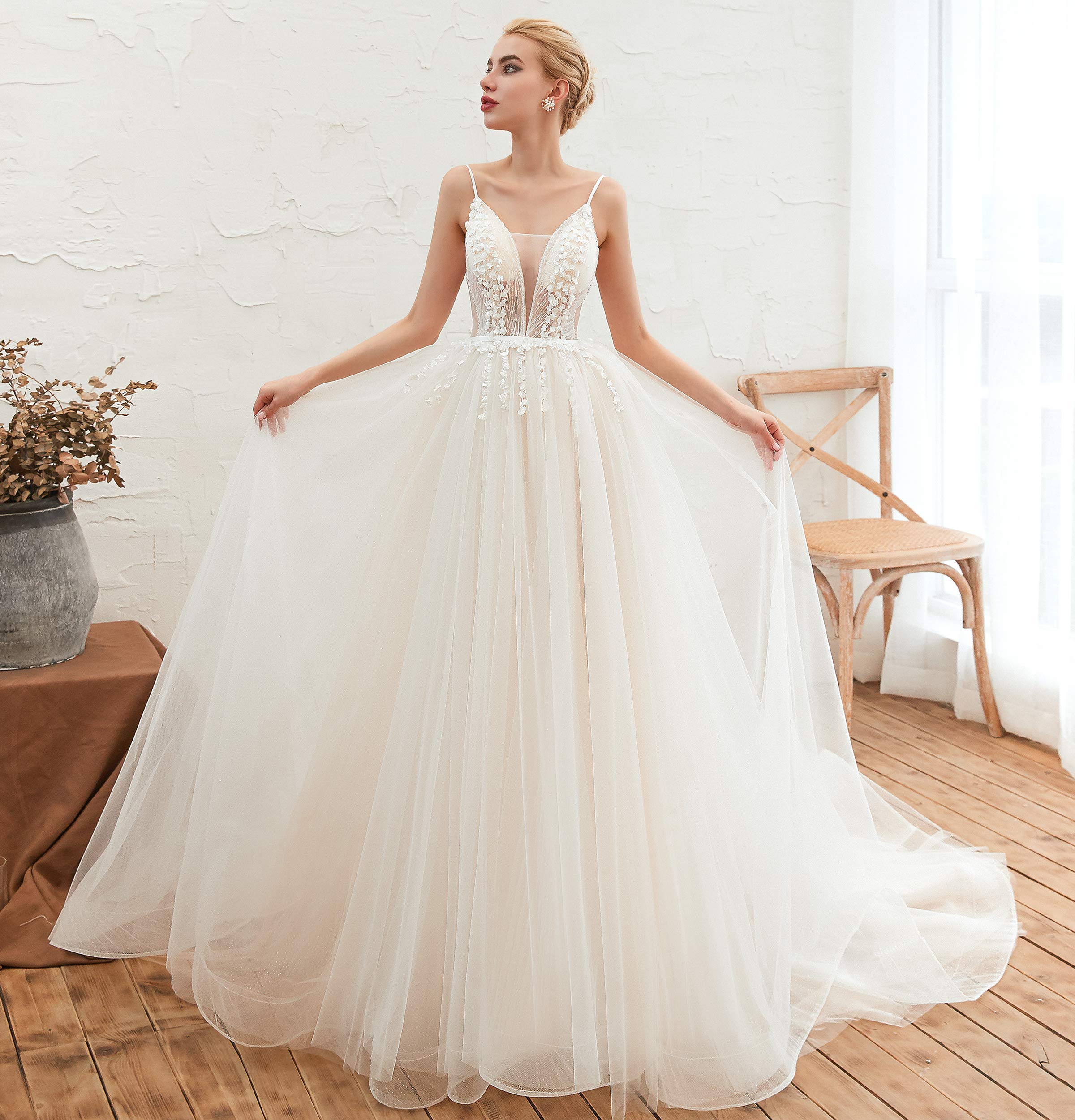 Elegant Beaded Tulle Wedding Dress for Women - Perfect for Beach Weddings, Bridal Showers & Romantic Ceremonies
