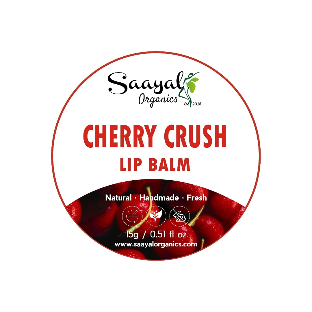 Saayal Organics Cherry Crush Lip Balm - Organic Shea Butter & Cherry Oil for Dry, Chapped, Pigmented Lips - Moisturizing Lip Care for Women & Men (15g) - Perfect for Daily Hydration, Winter Protection & Natural Lip Tint