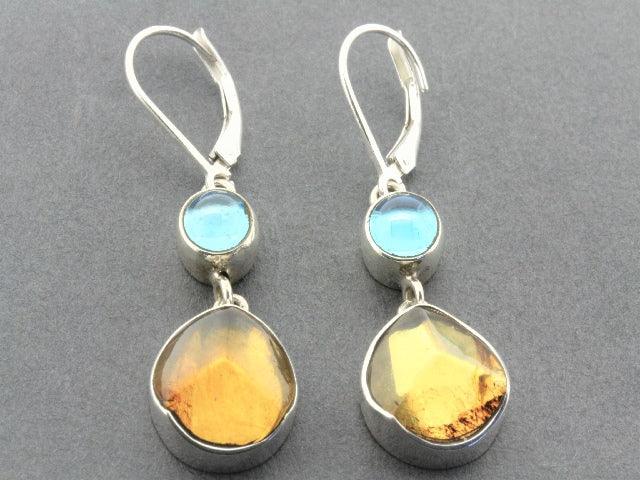 Faceted Amber & Blue Topaz Sterling Silver Earrings for Women – Elegant Dangle Jewelry for Parties, Weddings & Everyday Wear
