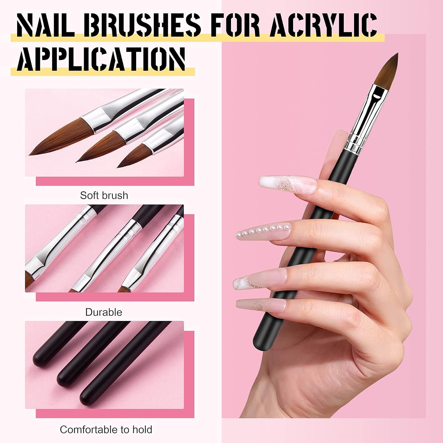 AIJIMEI Professional Acrylic Nail Brush Set - 3pcs Nail Art Pen & Manicure Tools for Acrylic Powder Application | Perfect for Salon, Home Nail Art & DIY Manicures