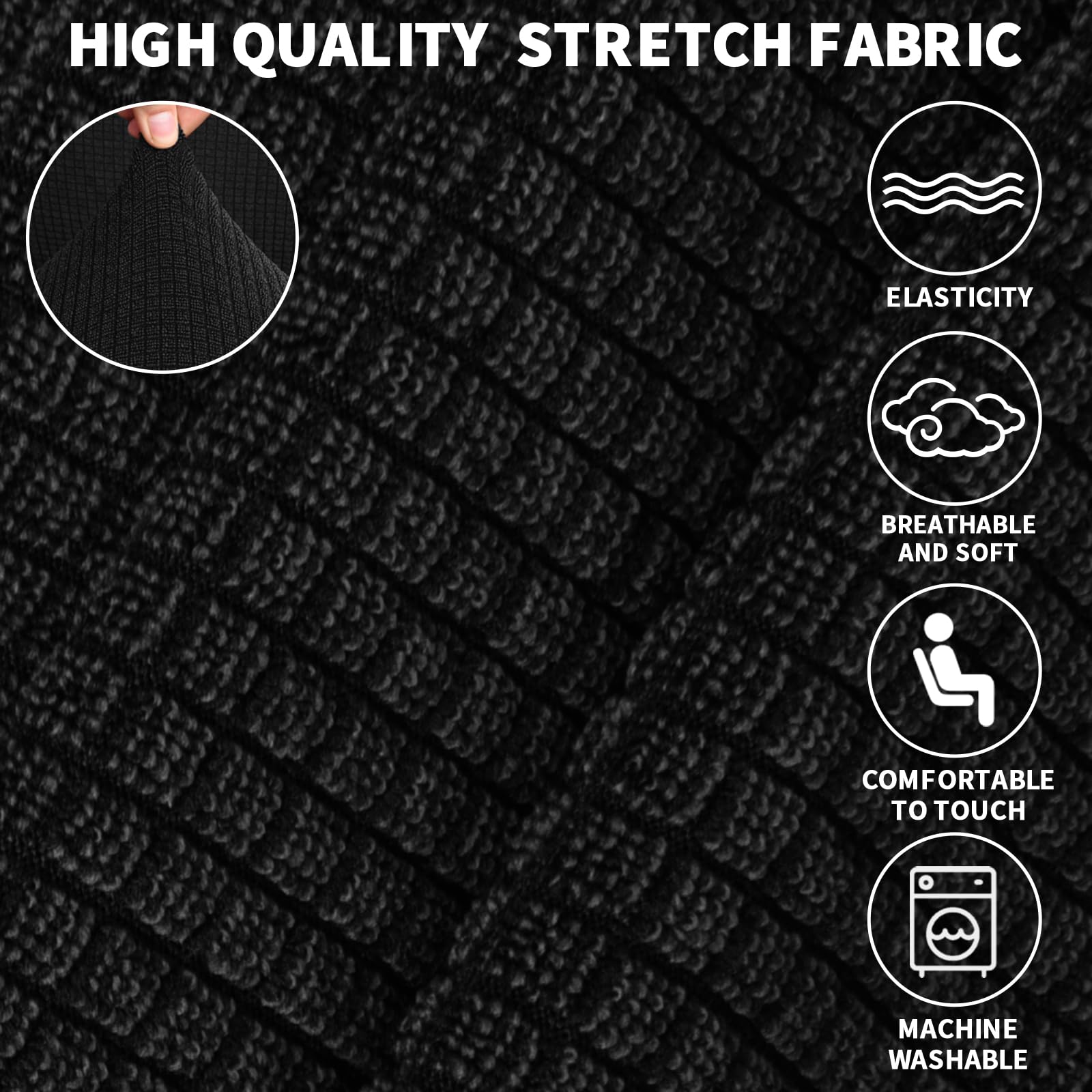 JIVINER High Stretch 1-Piece Sofa Slipcover - Extra Large 3-Cushion Couch Cover with Anti-Slip Elastic Bottom, Furniture Protector for Pets (XL, Black) - Perfect for Living Room, Family Room & Pet-Friendly Homes