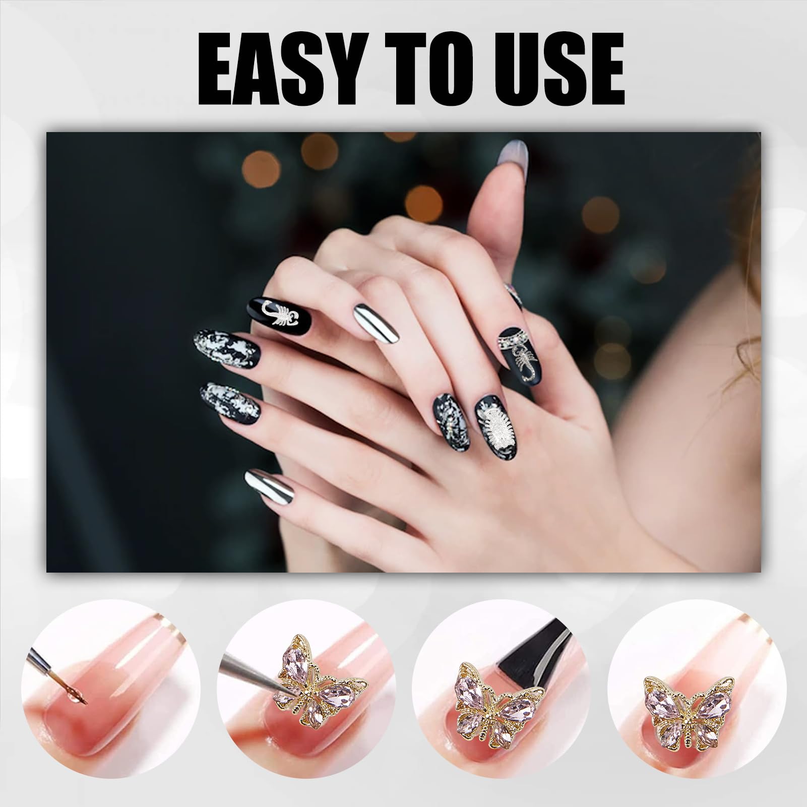 NICENEEDED 18pcs Scorpion & Buddha Nail Charms - 3D Alloy Metal Nail Jewelry for Acrylic Nails, Nail Art Manicure Accessories - Perfect for Halloween, Gothic Nail Designs & DIY Nail Crafts
