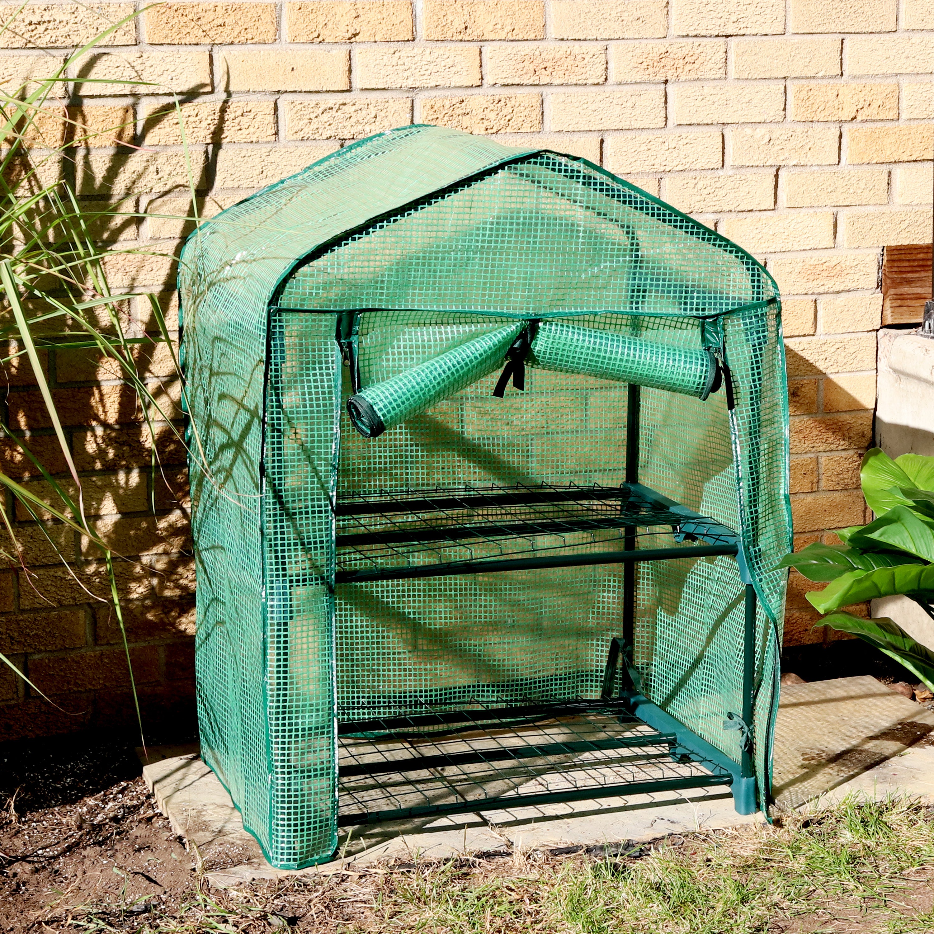 Portable 2-Tier Mini Greenhouse for Outdoors - Compact & Durable Plant Protection - Perfect for Balcony Gardening, Seed Starting & Small Space Plant Growing