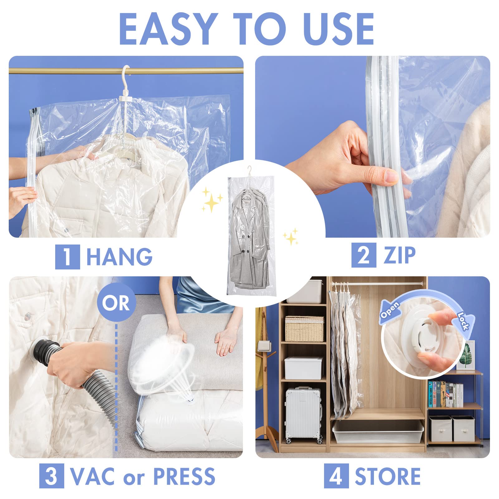 Vacuum Storage Bags for Clothes - 4 Pack Space Saving Vacuum Sealer Bags (53