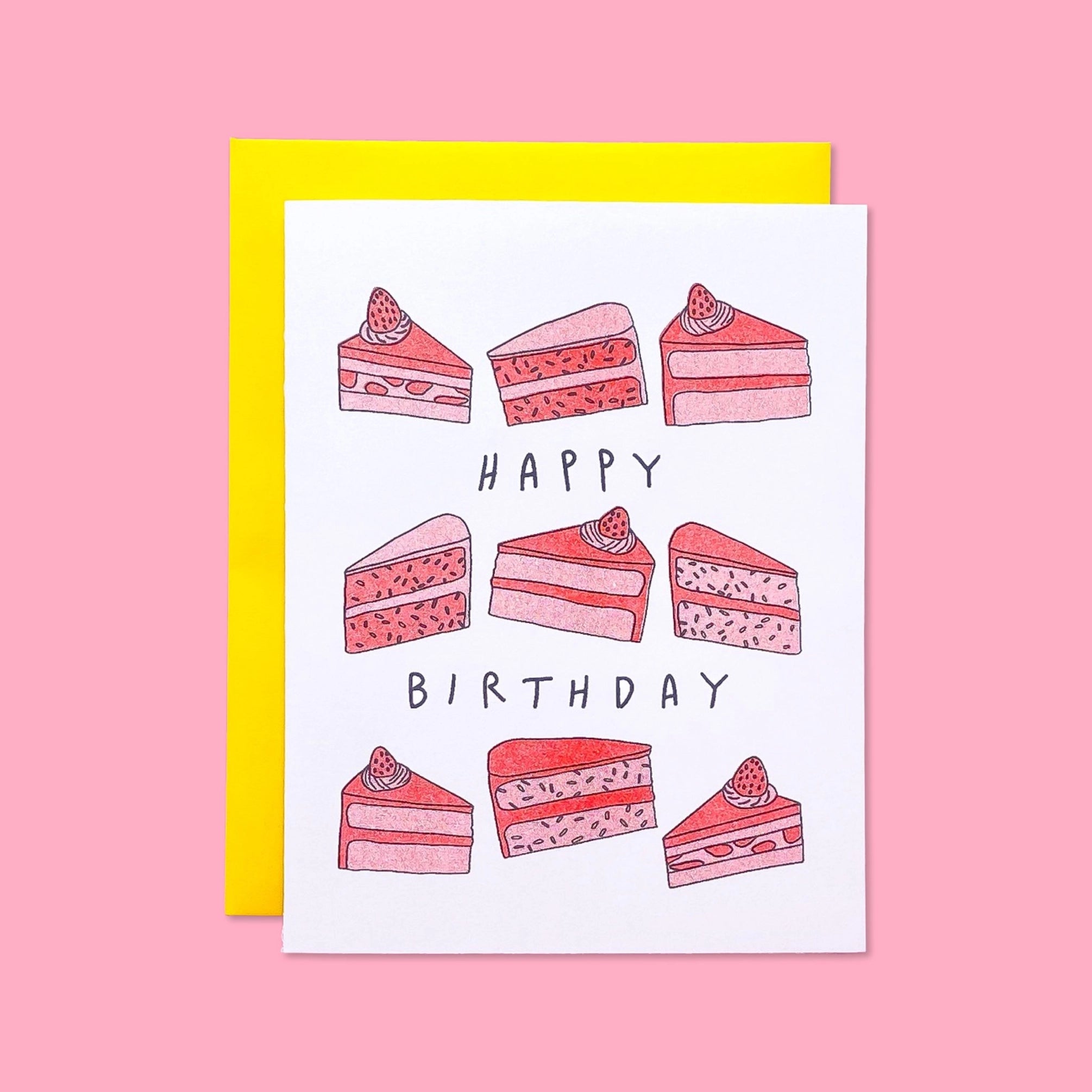 Birthday Cake Slices Risograph Greeting Card - Eco-Friendly, Sweet Celebration Card for Birthdays, Parties & Special Occasions