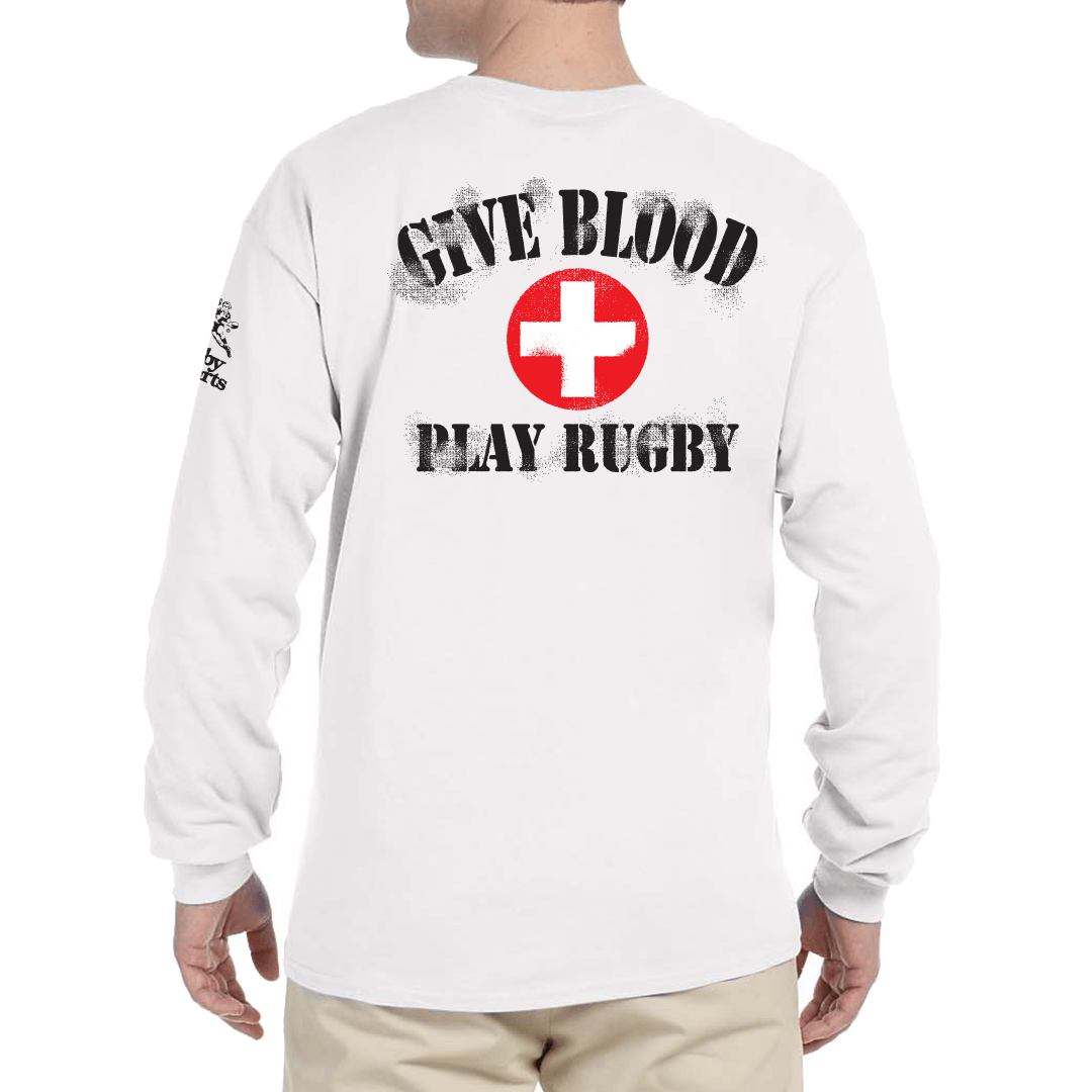 Give Blood Play Rugby Long Sleeve T-Shirt - Soft Cotton Rugby Shirt for Men & Women - Perfect for Rugby Games, Training & Casual Wear