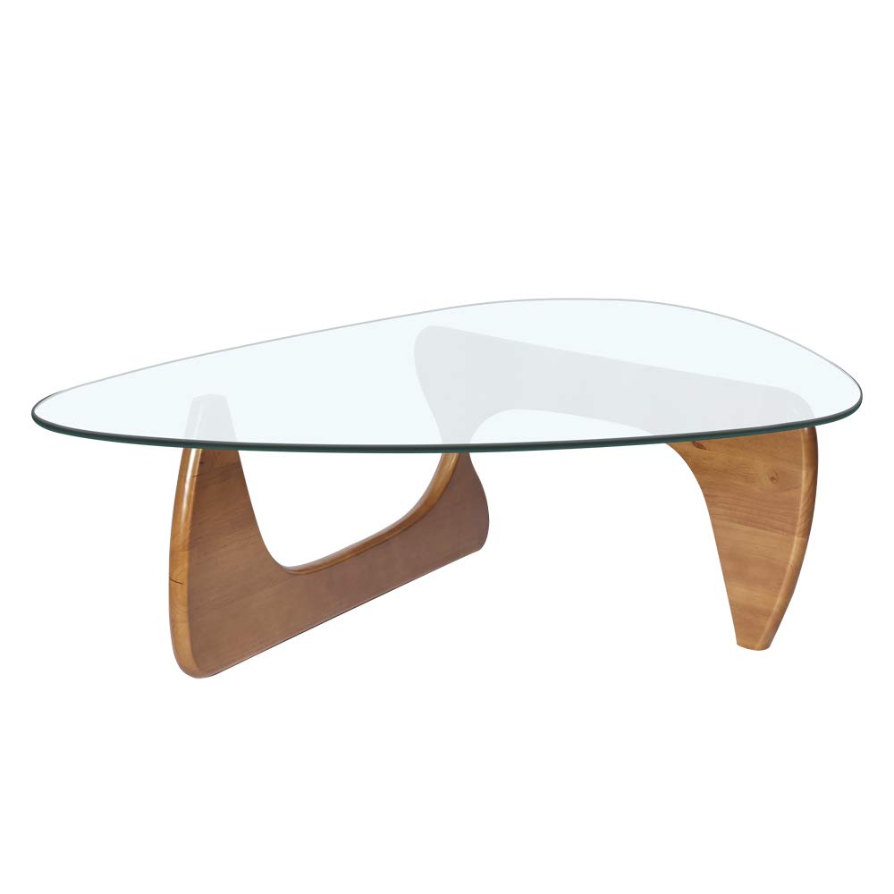12mm Thick Transparent Triangle Tempered Glass Coffee Table - TY-110 Modern Dining Tea Table with Solid Walnut Wood Legs for Living Room, Office & Patio | Perfect for Small Spaces, Home Decor & Entertaining Guests