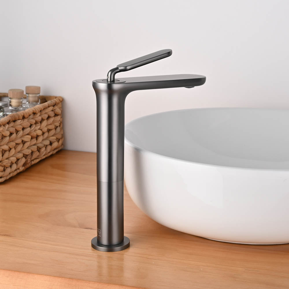 12 Inch Single Hole Bathroom Faucet - Gold, Black, Gray Finish - Modern Waterfall Spout for Vanity Sink - Perfect for Bathroom Remodel & Home Upgrade