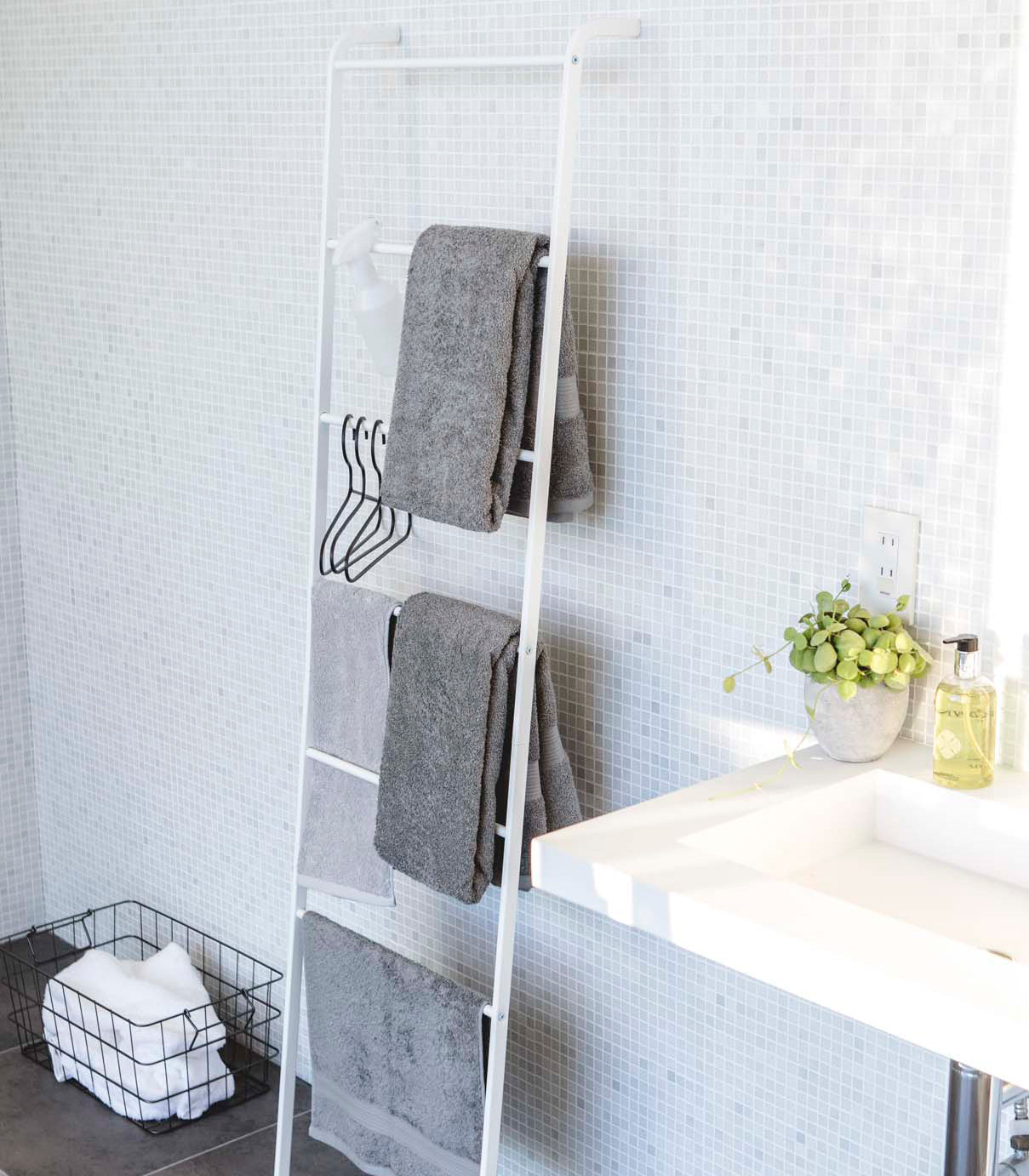 Steel Leaning Storage Ladder 63 Inch - Space Saving Home Organization Solution for Bedroom, Closet & Garage Storage